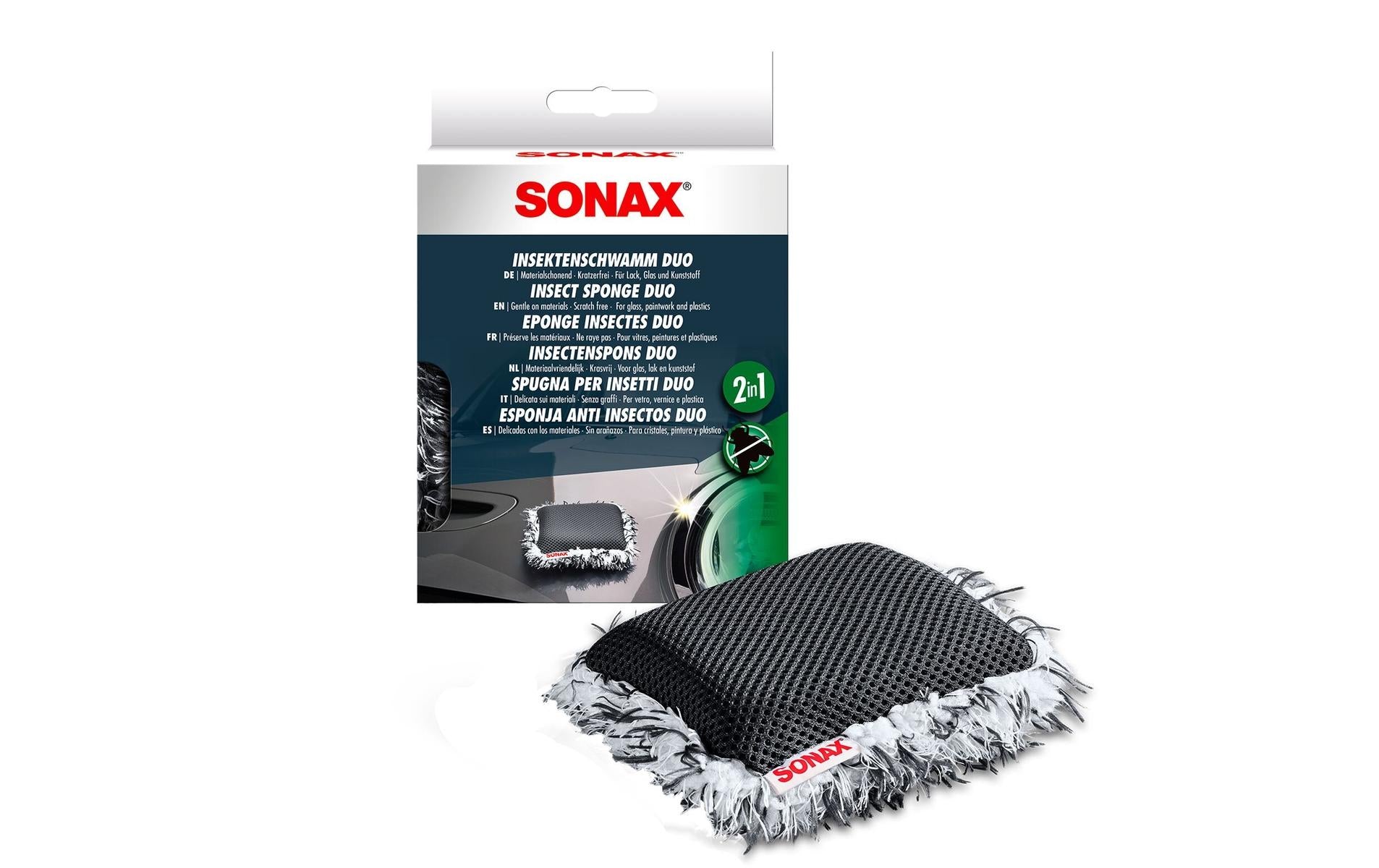 Sonax Insekten-Schwamm 2-in-1 – Mikrofaser, für empfindliche Lackoberflächen, Glas, Kunststoff, grau, 1 Stk.