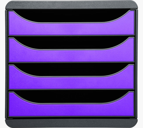 Exacompta Big-Box Schubladenelement – 4 Schubladen, für A4+, grau/violett, Polystyrol (PS)