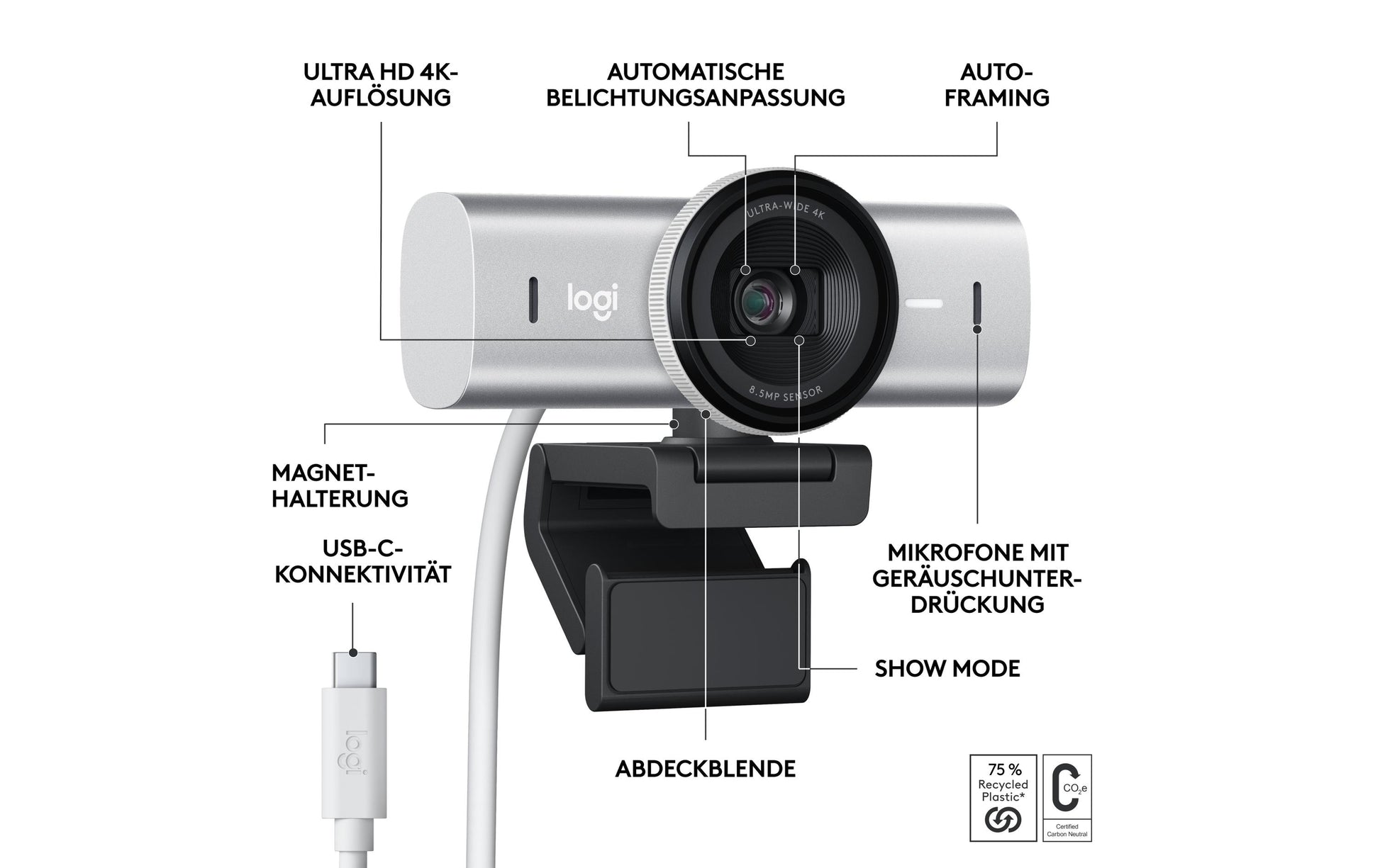 Logitech MX BRIO – Webcam – 4K, Grau