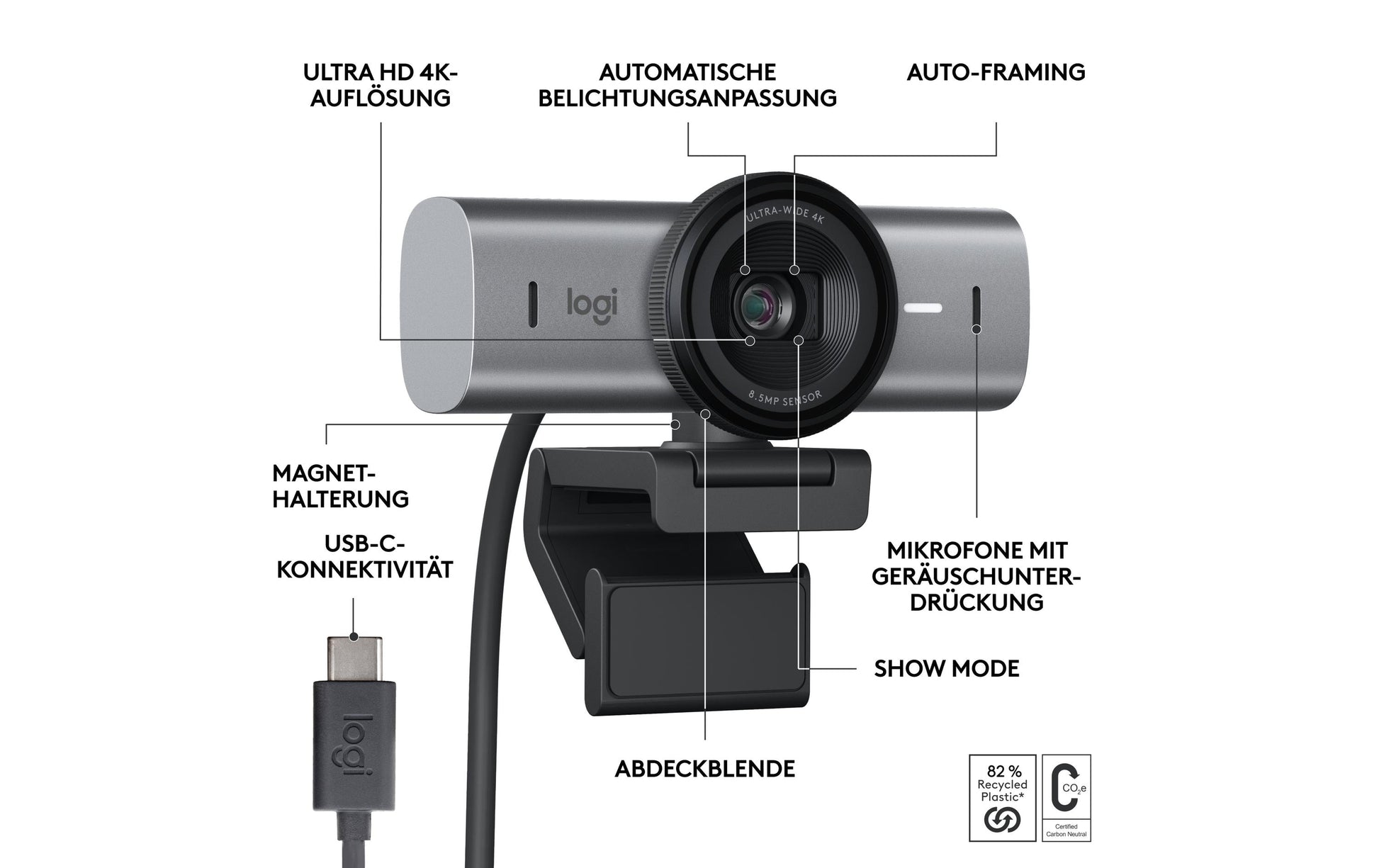 Logitech MX BRIO – Webcam – 4K, Graphit