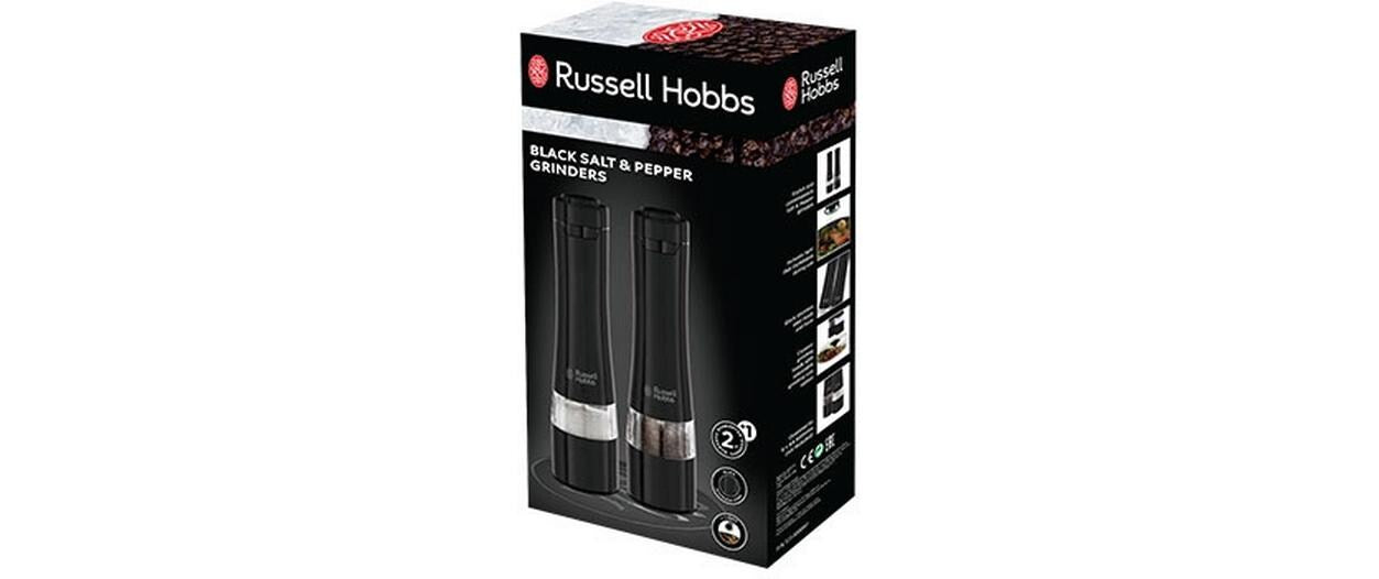 Russell Hobbs Salz- und Pfeffermühle 23,3 cm, Edelstahl, Schwarz, 2-teilig, batteriebetrieben, Keramik-Mahlwerk