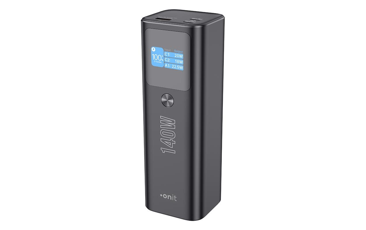 ONIT Powerbank 25000 mAh, PD 140 W, 2× USB-C, Pass-Through, Anthrazit