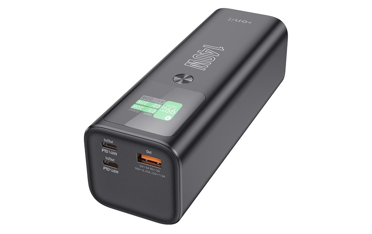 ONIT Powerbank 25000 mAh, PD 140 W, 2× USB-C, Pass-Through, Anthrazit