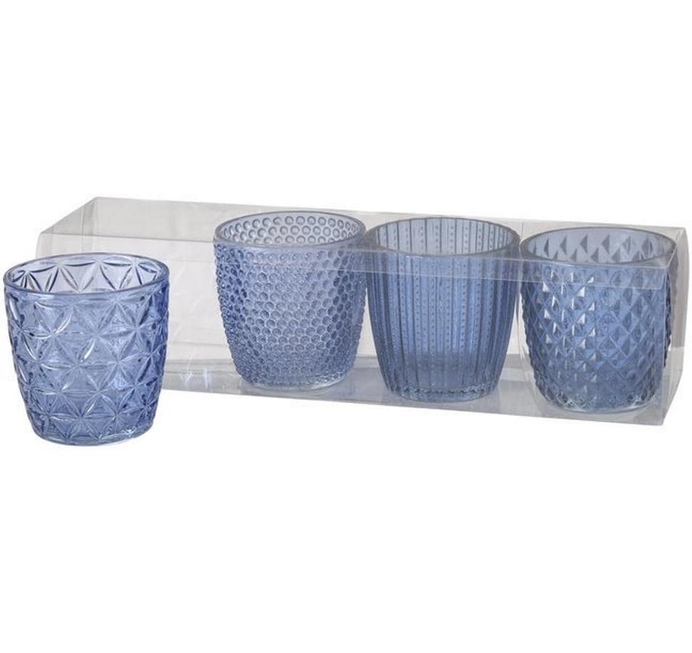 Boltze Windlicht – Glas, blau – Ø 7,5 × 7,5 cm – 4-teilig