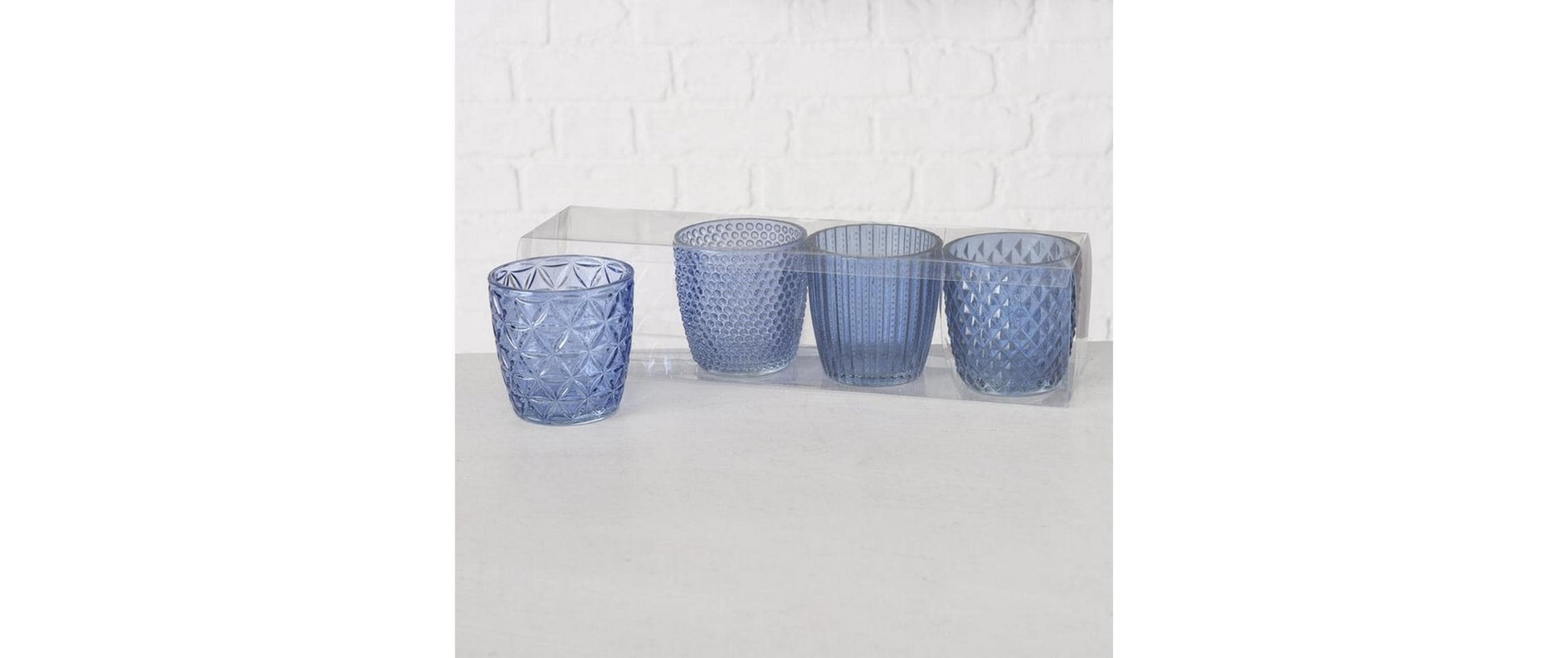 Boltze Windlicht – Glas, blau – Ø 7,5 × 7,5 cm – 4-teilig