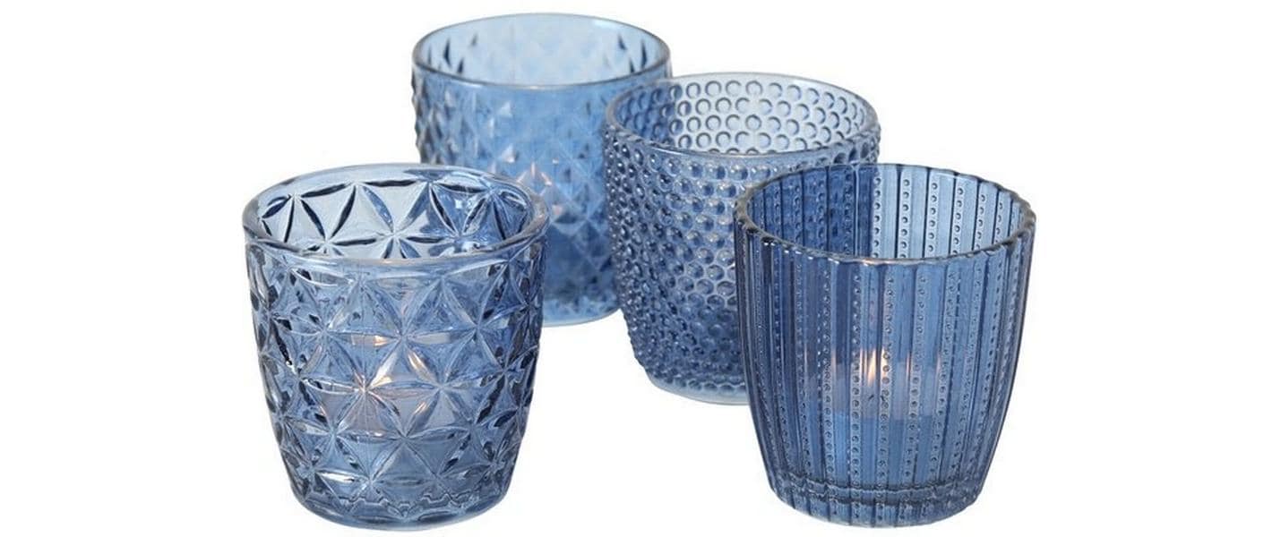 Boltze Windlicht – Glas, blau – Ø 7,5 × 7,5 cm – 4-teilig