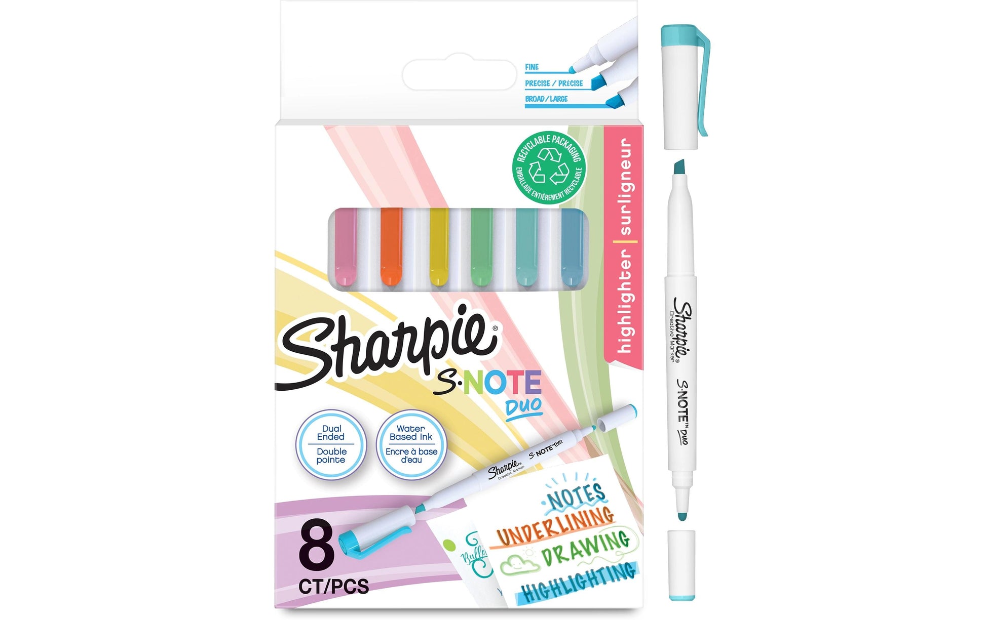 Sharpie S-Note DUO Textmarker – 8er Set, Farben: Dusty Rose/Mango/Narzisse, Keil/Fein, schnelltrocknend
