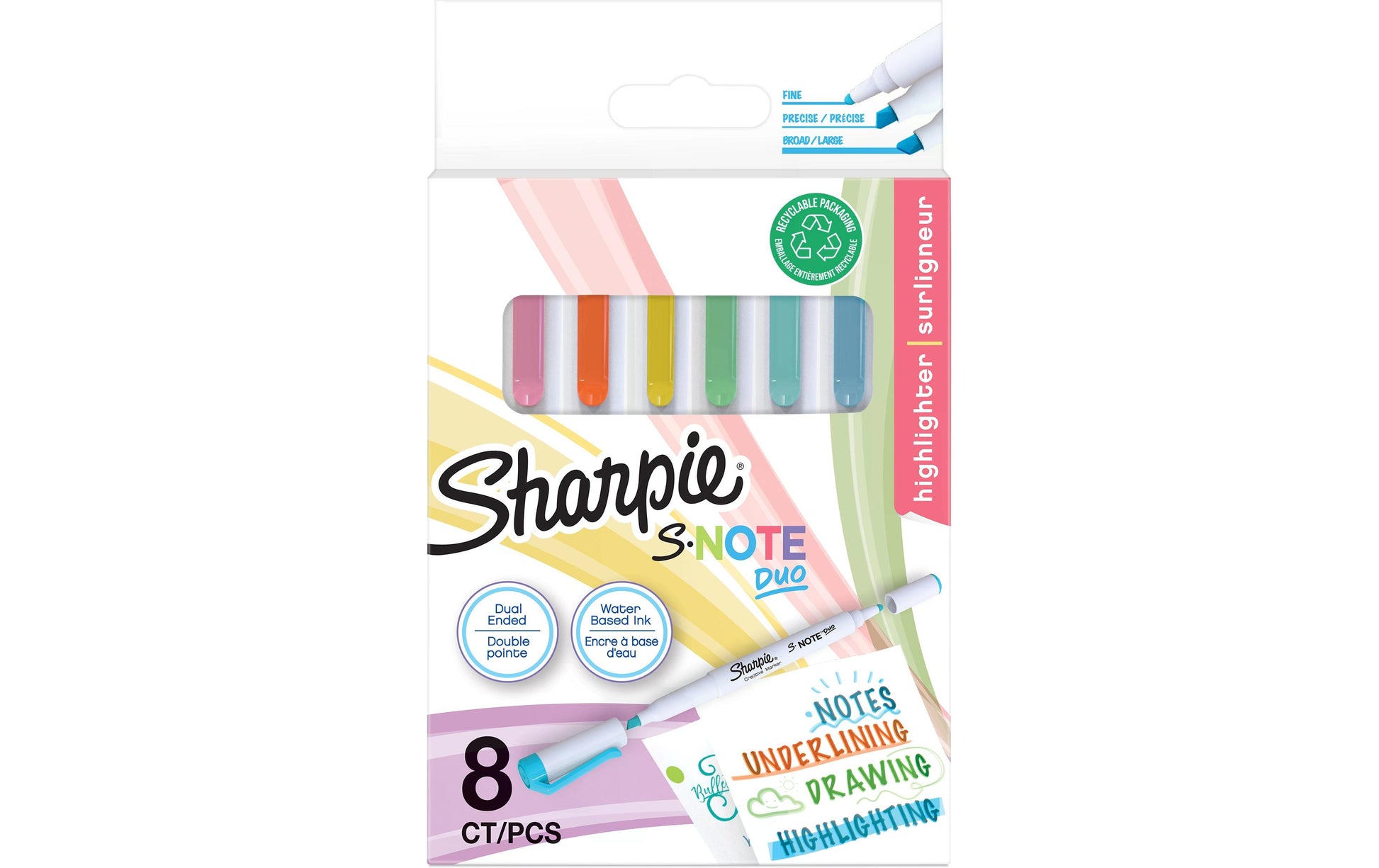 Sharpie S-Note DUO Textmarker – 8er Set, Farben: Dusty Rose/Mango/Narzisse, Keil/Fein, schnelltrocknend
