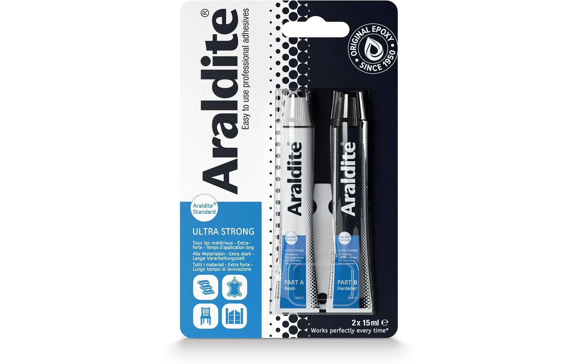 Go-Araldite Araldite Standard 2K-Kleber – transparent, für Metall, 2×15 ml, 30 ml
