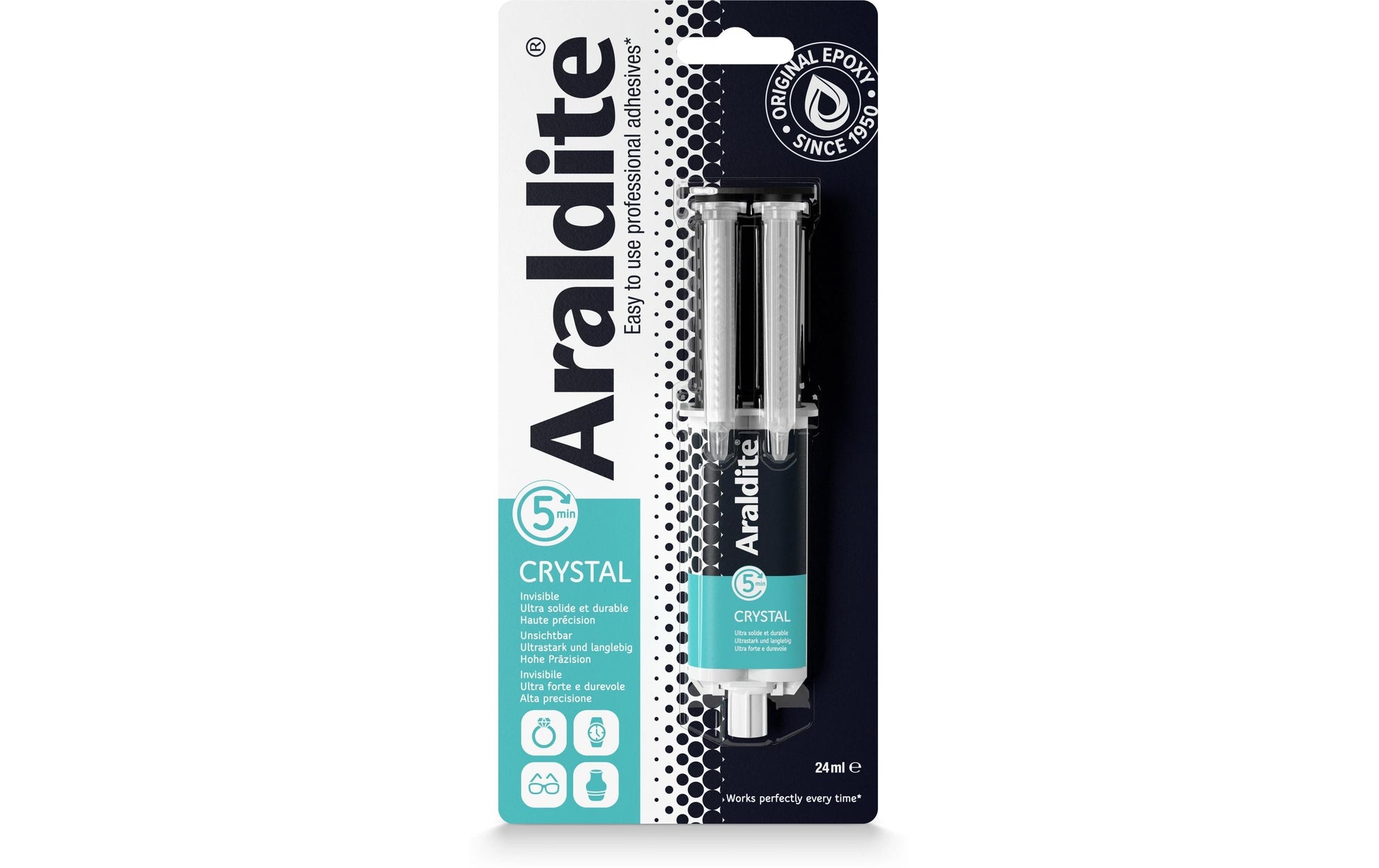 Go-Araldite Araldite Crystal 2K-Kleber – transparent, wasserfest, für Metall, Holz, Glas, 24 ml, −30 bis +65 °C