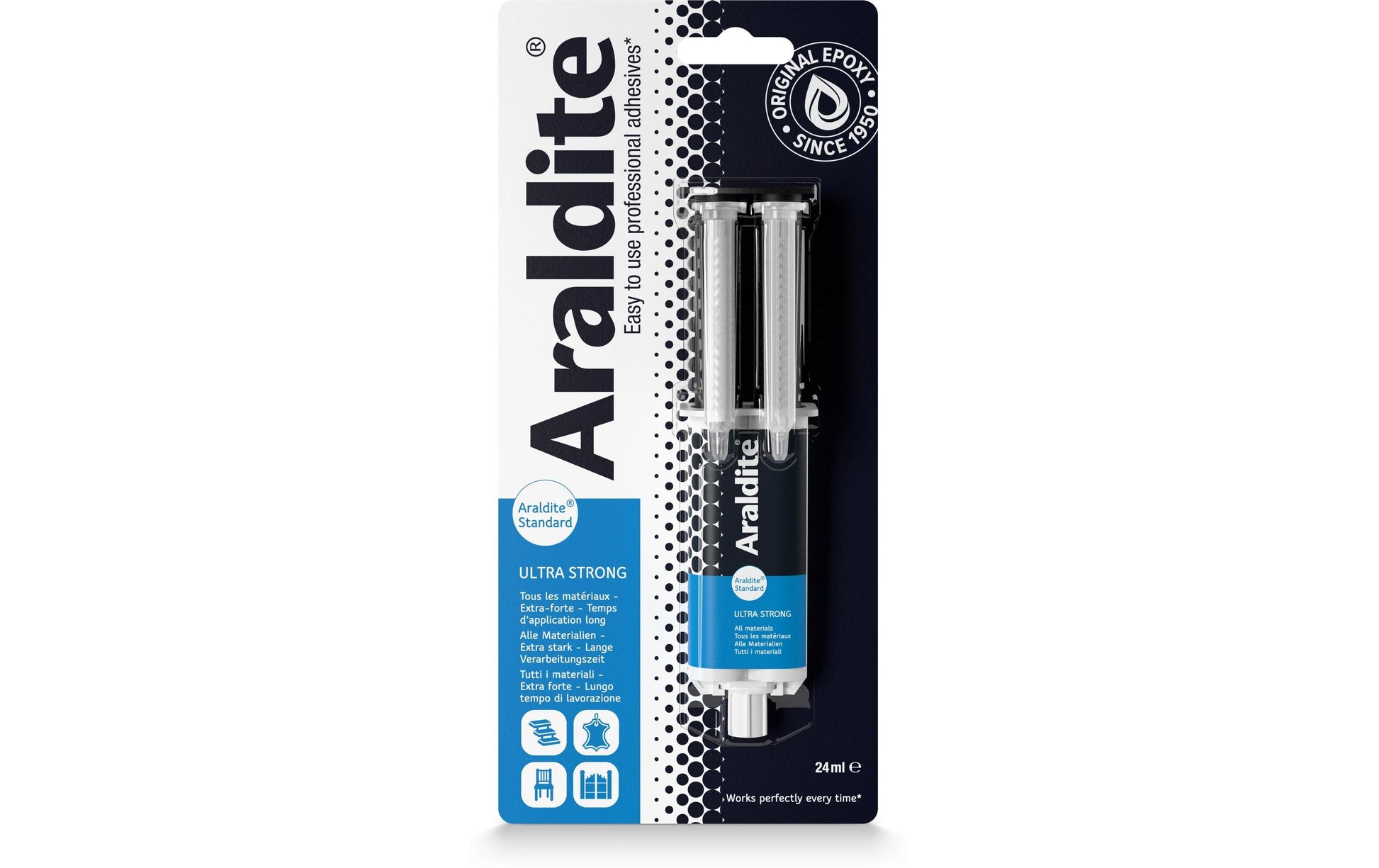 Go-Araldite Araldite 2K-Kleber – extra stark, wasserfest, für Metall, Holz, Glas, 24 ml, −30 bis +65 °C