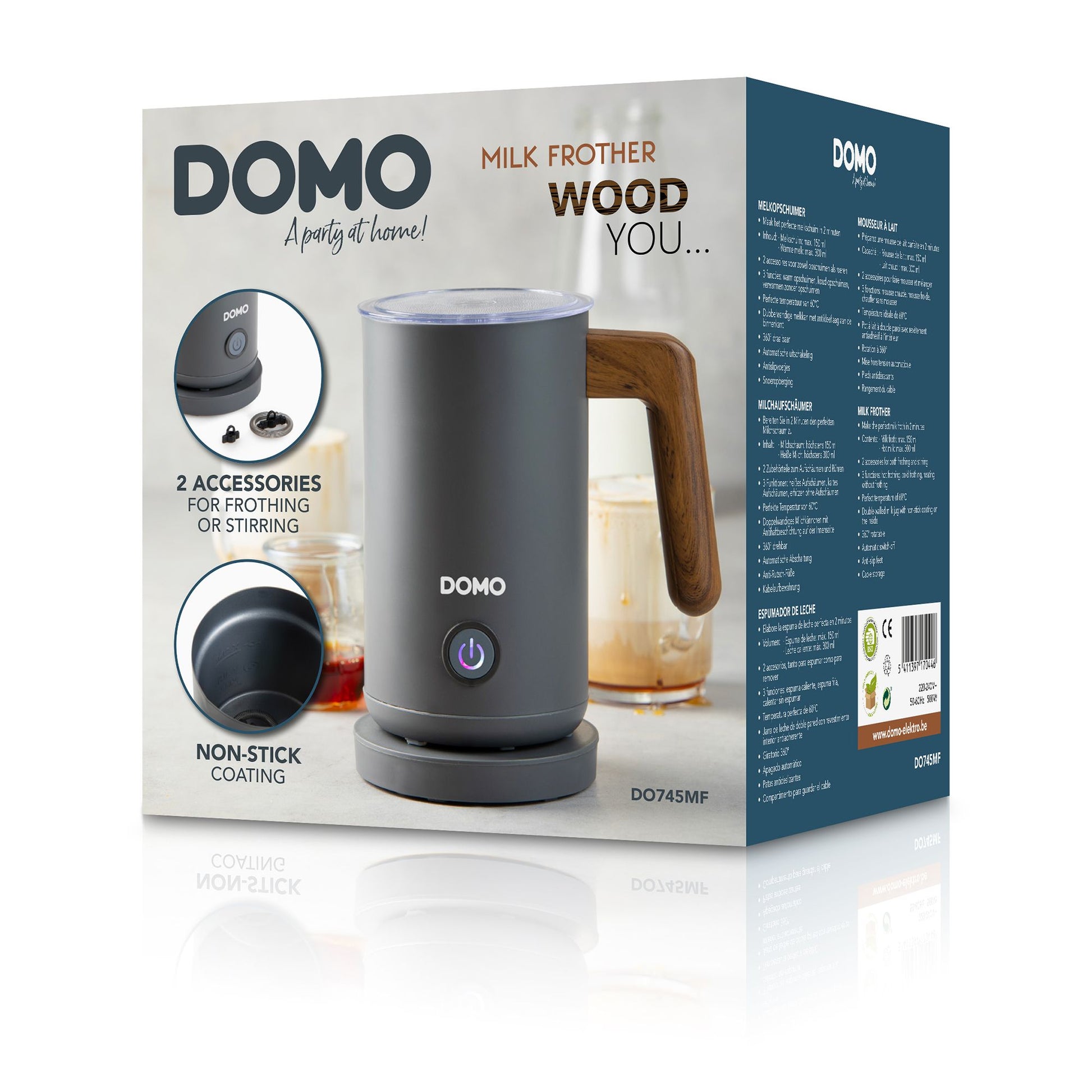 Domo Milchaufschäumer DO745MF – 300 ml, 500 W, Teflonbeschichtet – Grau