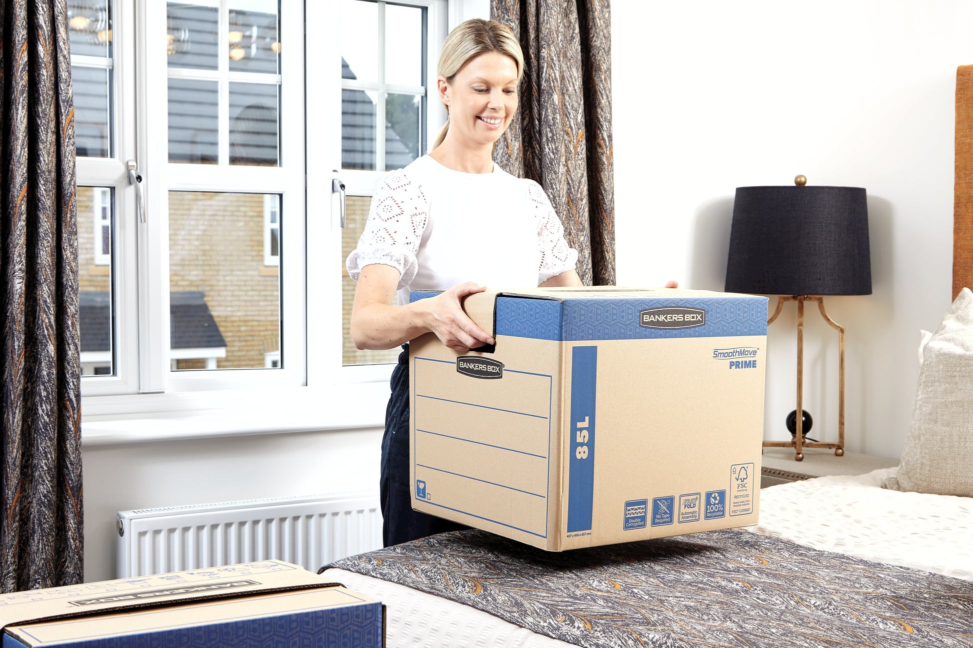 Fellowes Versandkarton SmoothMove – 457 × 457 × 406 mm, 2-wellig, Steckverschluss, Braun, FastFold, FSC – 5 St