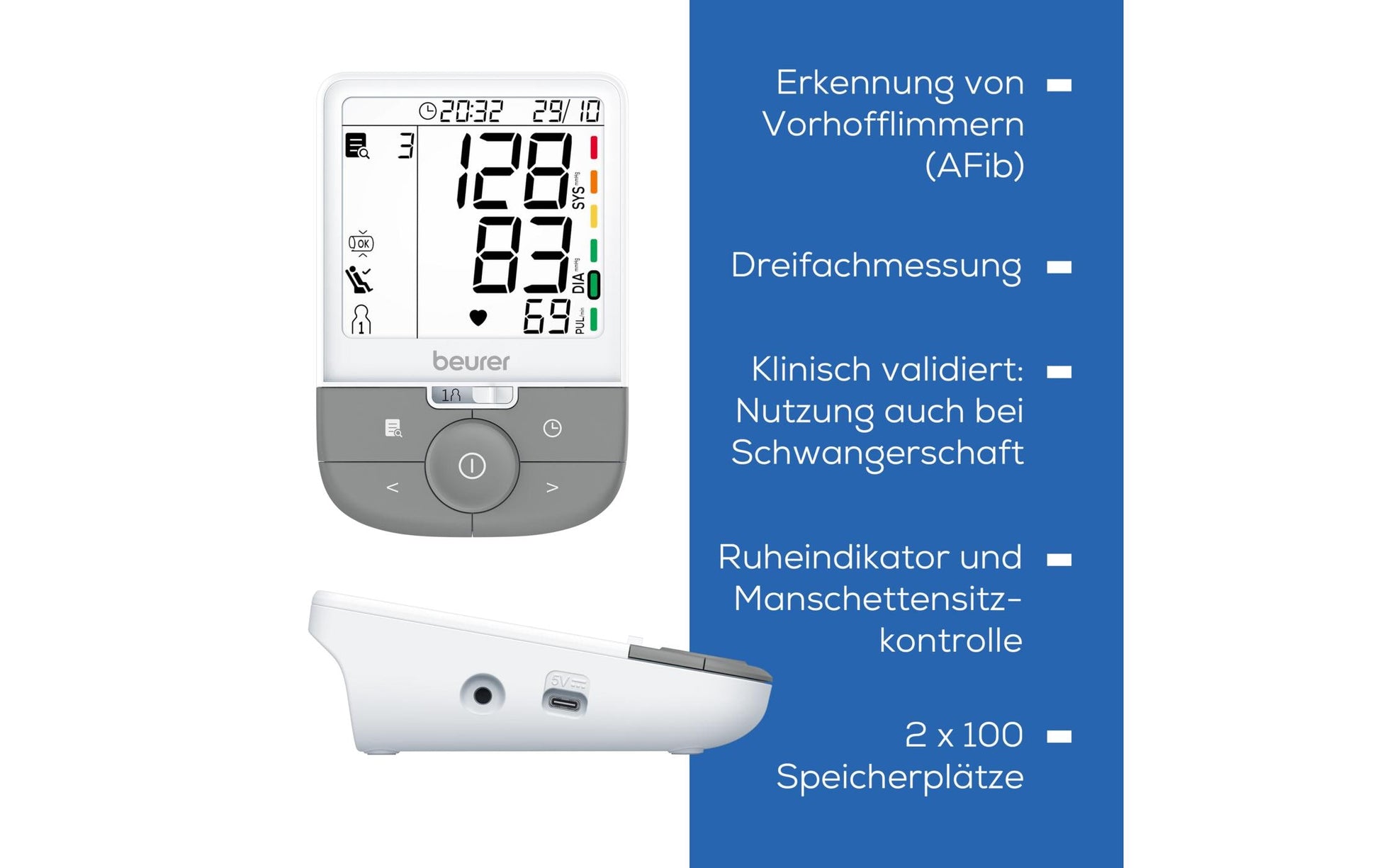 Beurer Blutdruckmessgerät BM 53 – Oberarm, Manschette 22–42 cm, 200 Speicher, 4× AA