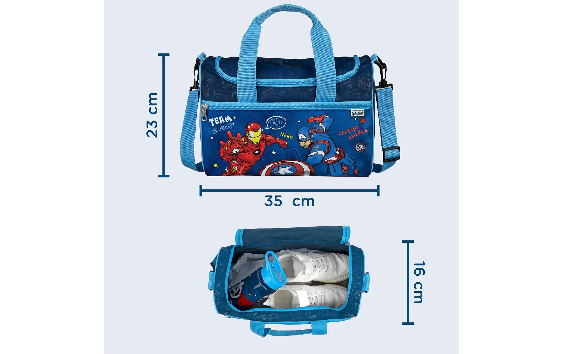 Scooli Avengers Sporttasche – 8 l, Polyester, Dunkelblau, 33 × 22 × 16 cm