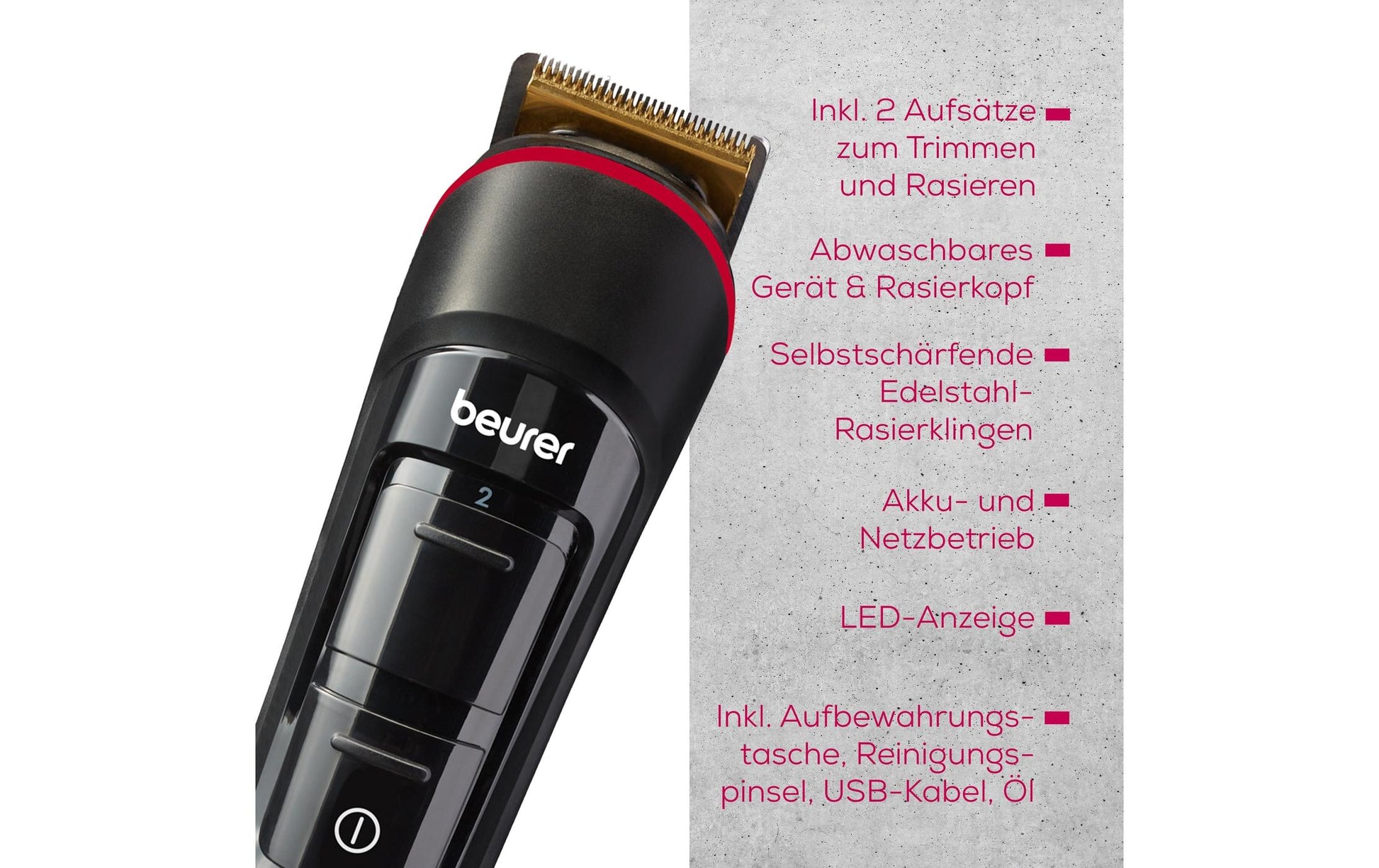 Beurer Barttrimmer MN4X – 0,8–12 mm Schnittlänge, Li-Ion-Akku, 90 min, 1,5 h Ladezeit – schwarz