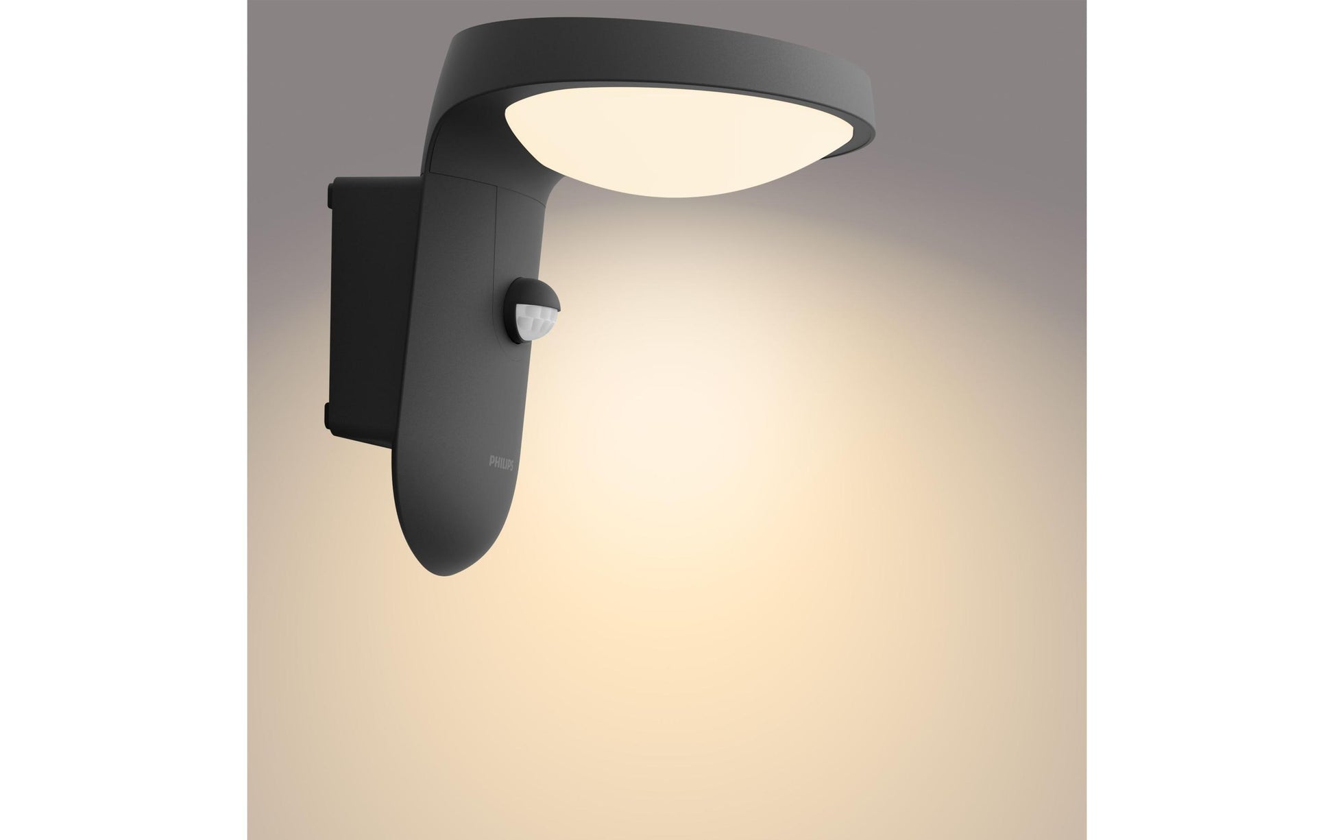 Philips by Signify Philips Aussenwandleuchte – Warmweiss, 2700 K – IP44 – Netzbetrieb – mit Bewegungsmelder – Schwarz – Aluminium