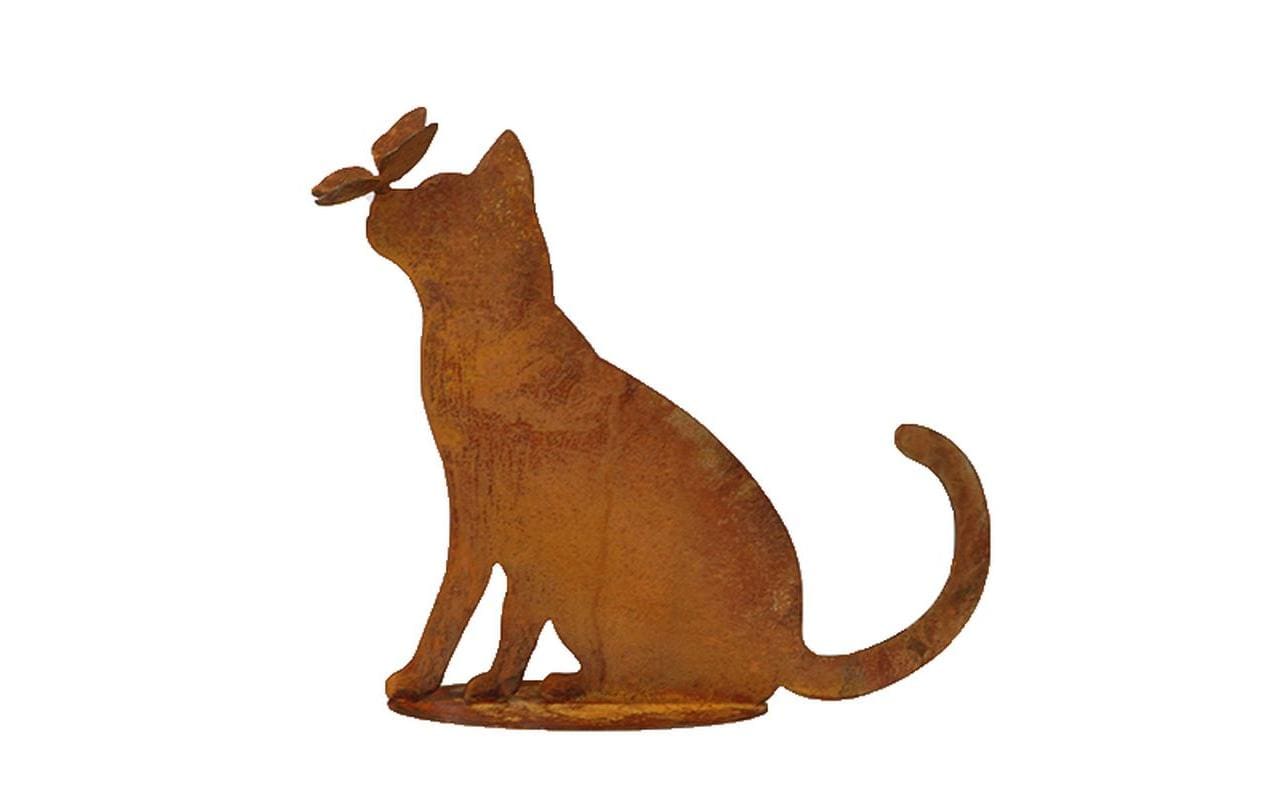 Ambiance Katze mit Schmetterling auf Platte – Metall, rostbraun – 42 × 42 cm