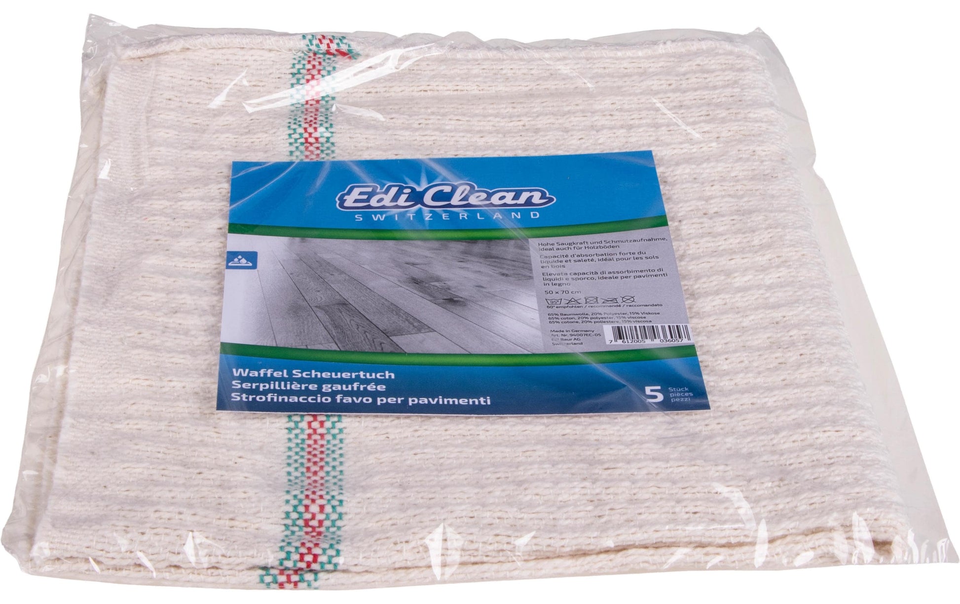 Edi Baur Waffel Scheuer-Bodentuch – weiss – 50 × 70 cm – Baumwolle – 5er-Set