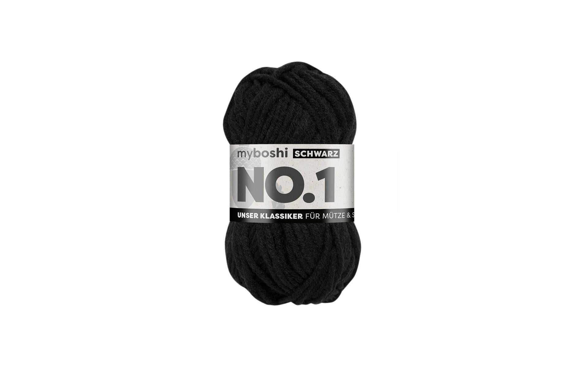 myBoshi Nr. 1 Wolle Schwarz – 50 g, 55 m, Nadel 7 mm, 70% Polyacryl/30% Merinowolle, 1 Stk.