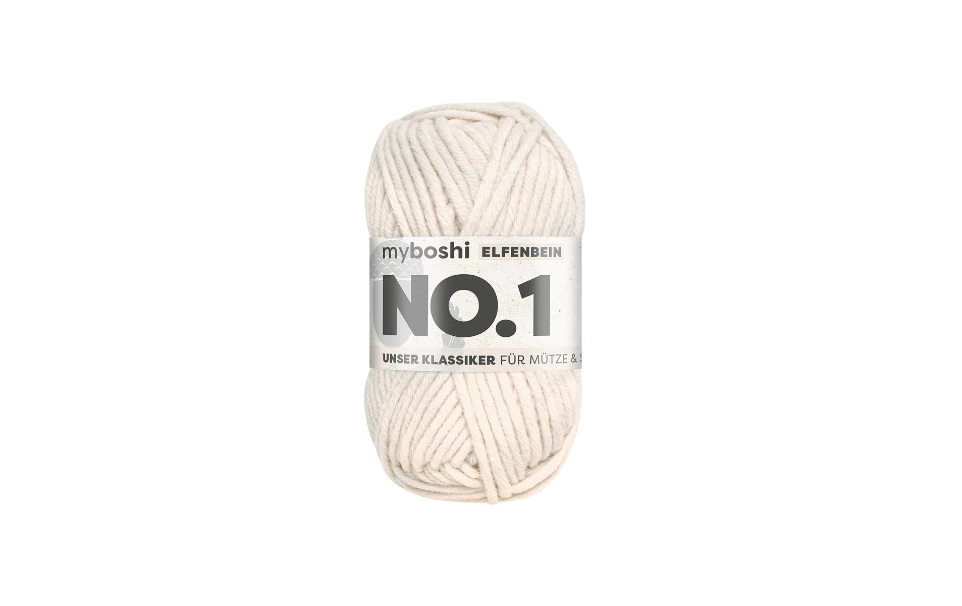 myBoshi Nr.1 Wolle Elfenbein – 50 g, 55 m, 70% Polyacryl/30% Merino, Nadel 6 mm, 1 Stk.