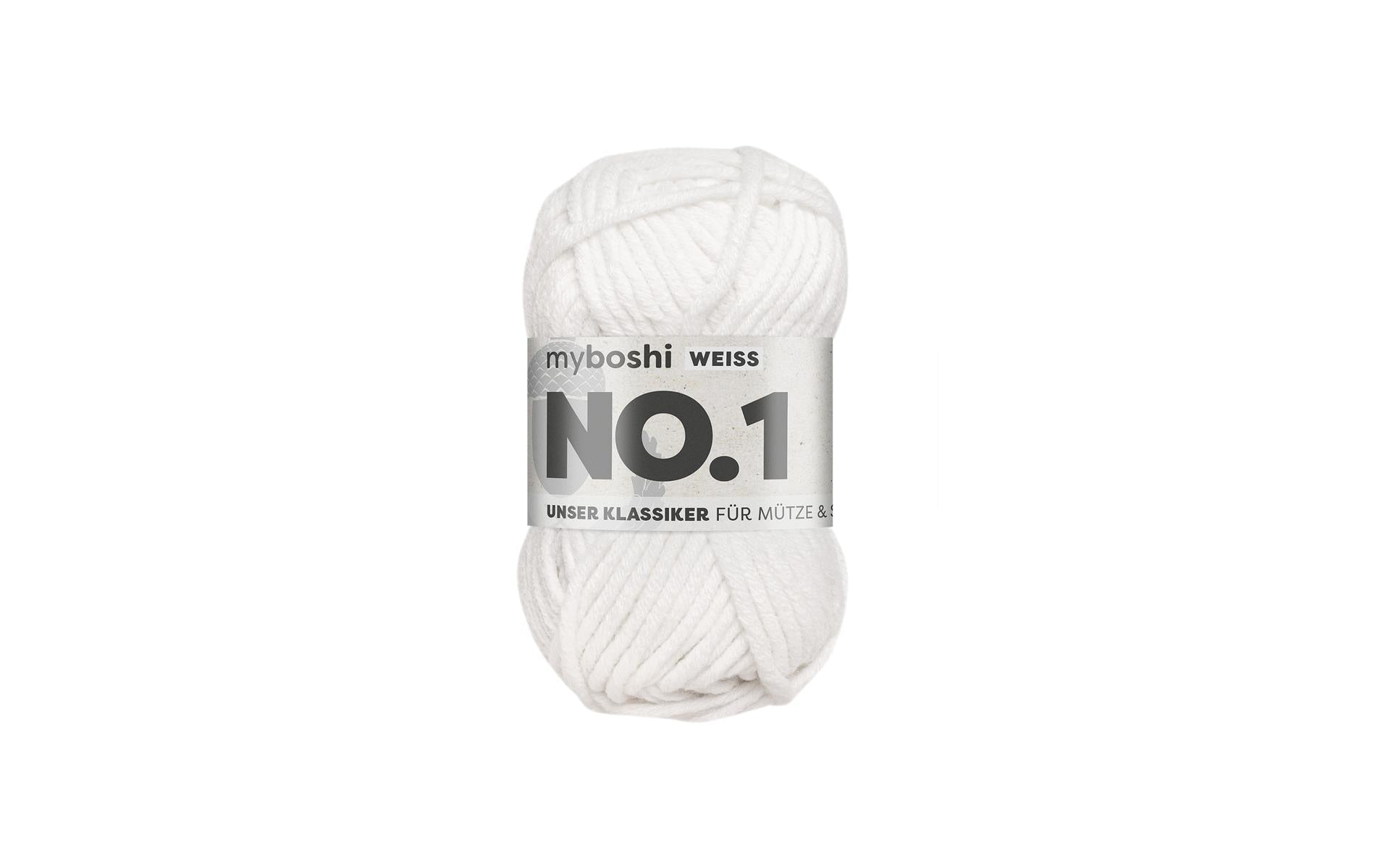myBoshi Nr.1 Wolle Weiss – 50 g, 55 m, Nadel 7 mm, 70% Polyacryl/30% Merinowolle, 1 Stk.