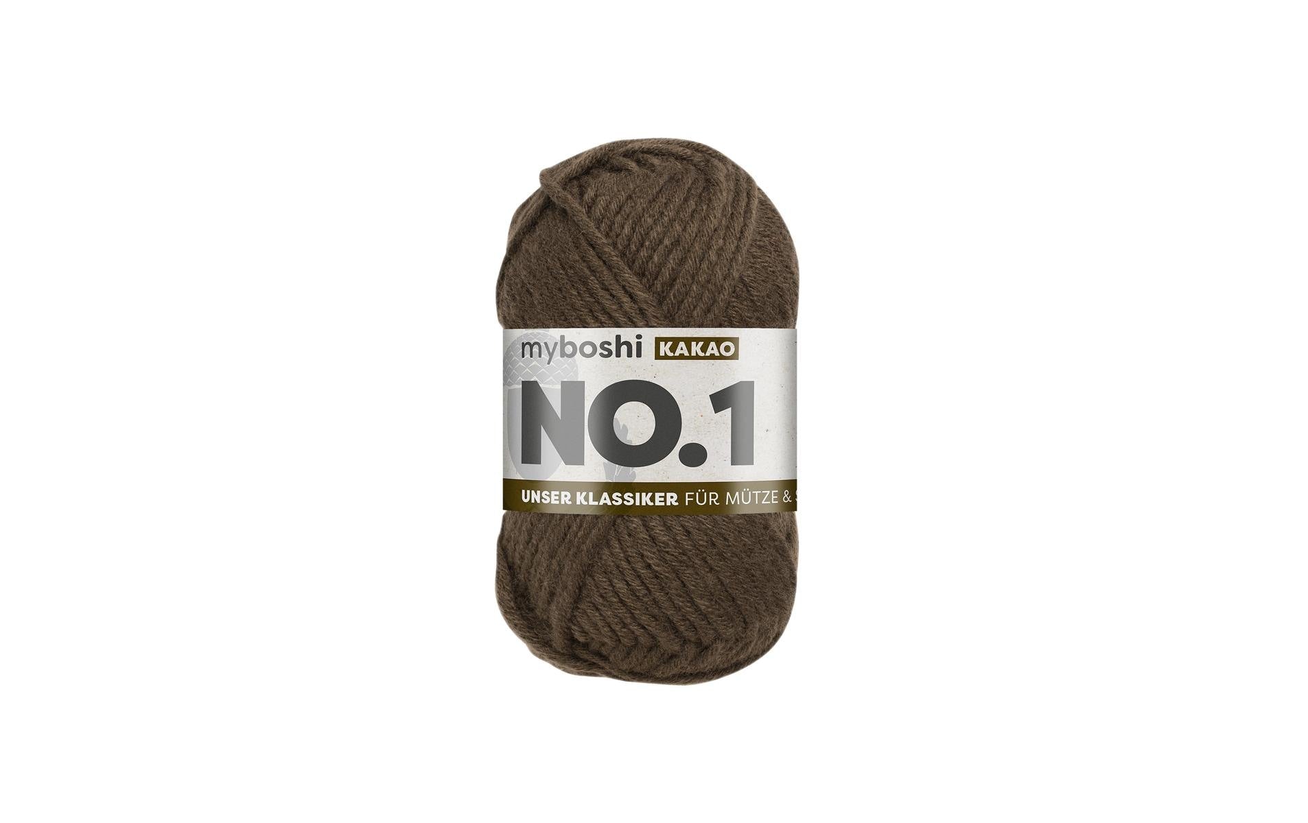myBoshi Nr.1 Wolle Dunkelbraun – 50 g, 55 m, 70% Polyacryl/30% Merinowolle, Nadel 6 mm