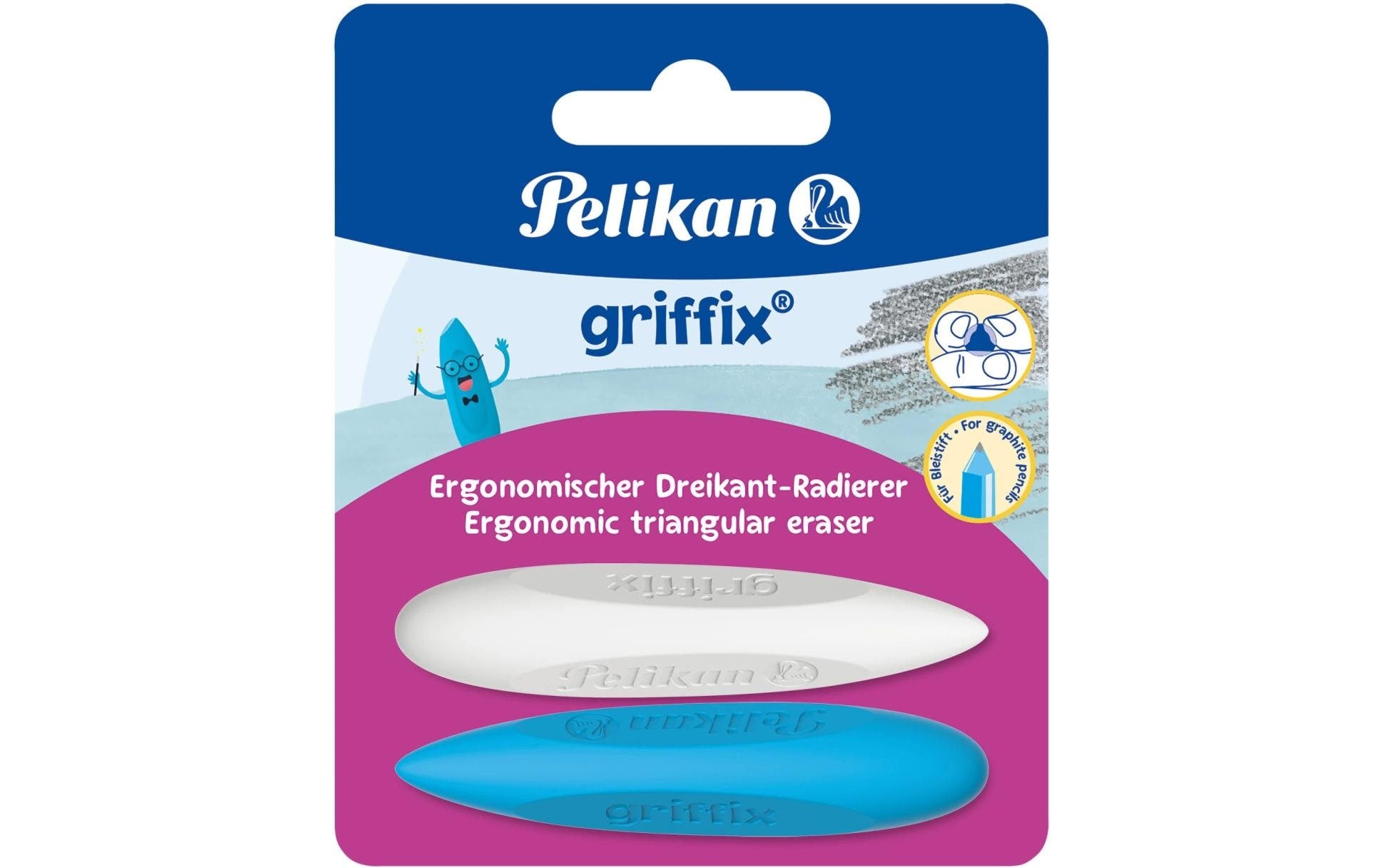 Pelikan Radierstift Griffix 605311 – Dreikantgriff, präzise & abgerundete Spitze, weiss & blau, 2 Stk.