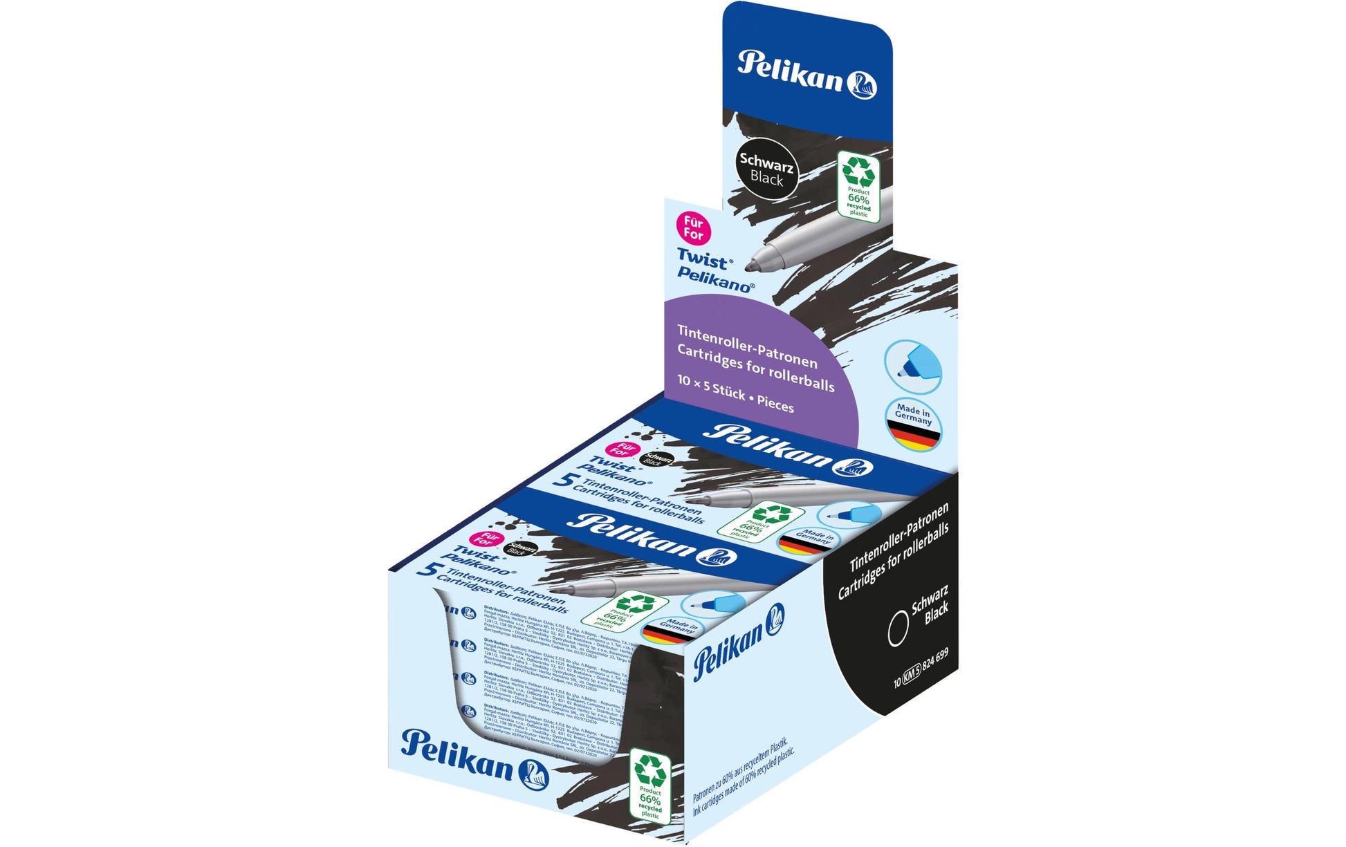 Pelikan ECO 824699 Rollerpatrone – Schwarz, für Pelikan Tintenroller Twist, 5er-Pack