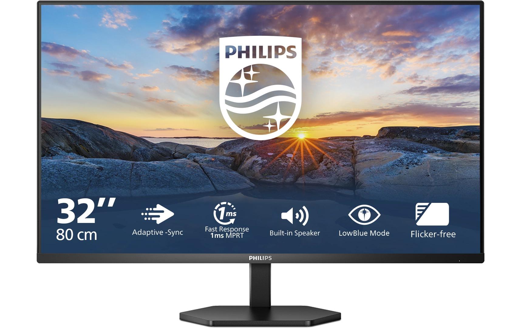Philips 32E1N3100LA/00 – Monitor, 31,5", VA, 75 Hz, 300 cd/m², Adaptive Sync, VESA 100 × 100, Schwarz