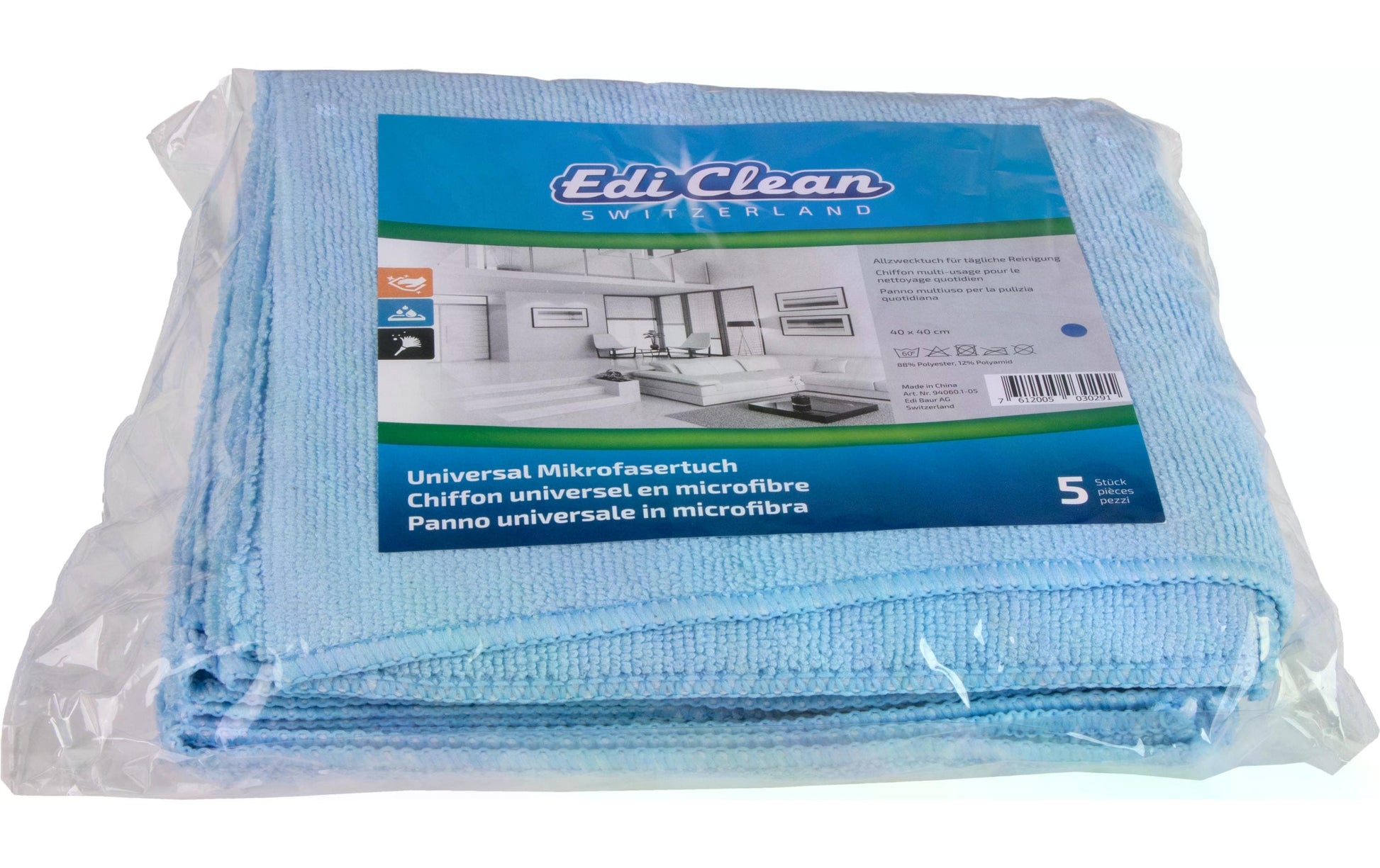 Edi Baur Mikrofasertuch – Blau – 40 × 40 cm – 5er-Set