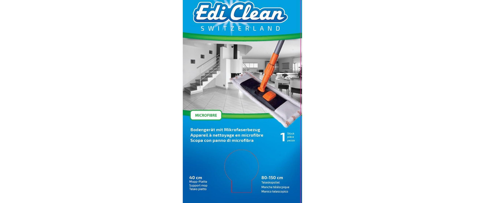Edi Baur Flachwischer MICRO CLEAN – 40 cm – Teleskopstiel 80–150 cm – Polyamid