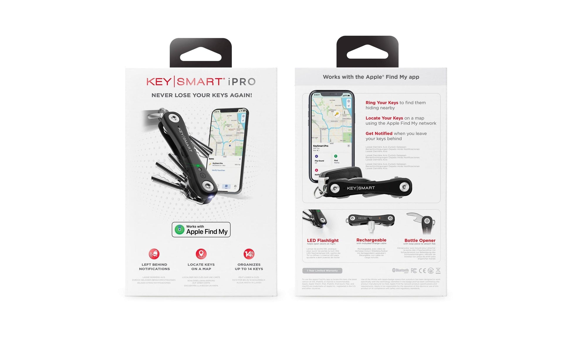 KeySmart AirTag-Schlüsselanhänger IPro für Apple Find My – bis zu 14 Schlüssel, Schwarz