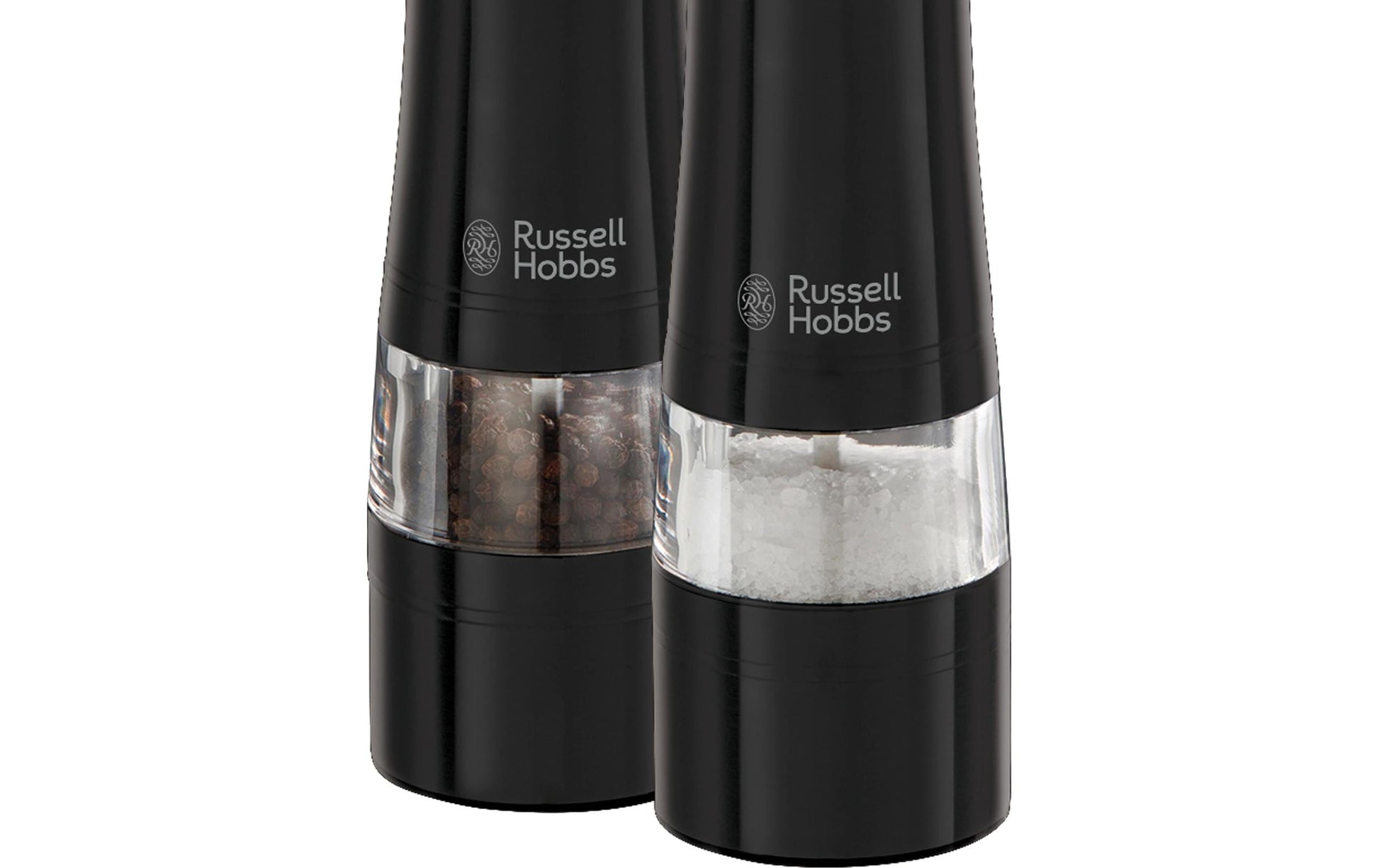 Russell Hobbs Salz- und Pfeffermühle 23,3 cm, Edelstahl, Schwarz, 2-teilig, batteriebetrieben, Keramik-Mahlwerk