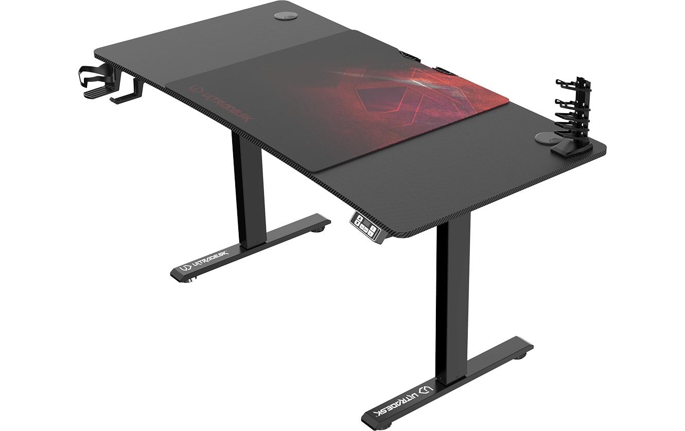 Ultradesk Level Gaming-Tisch – 140 × 68 cm, höhenverstellbar, schwarz/rot, Stahl