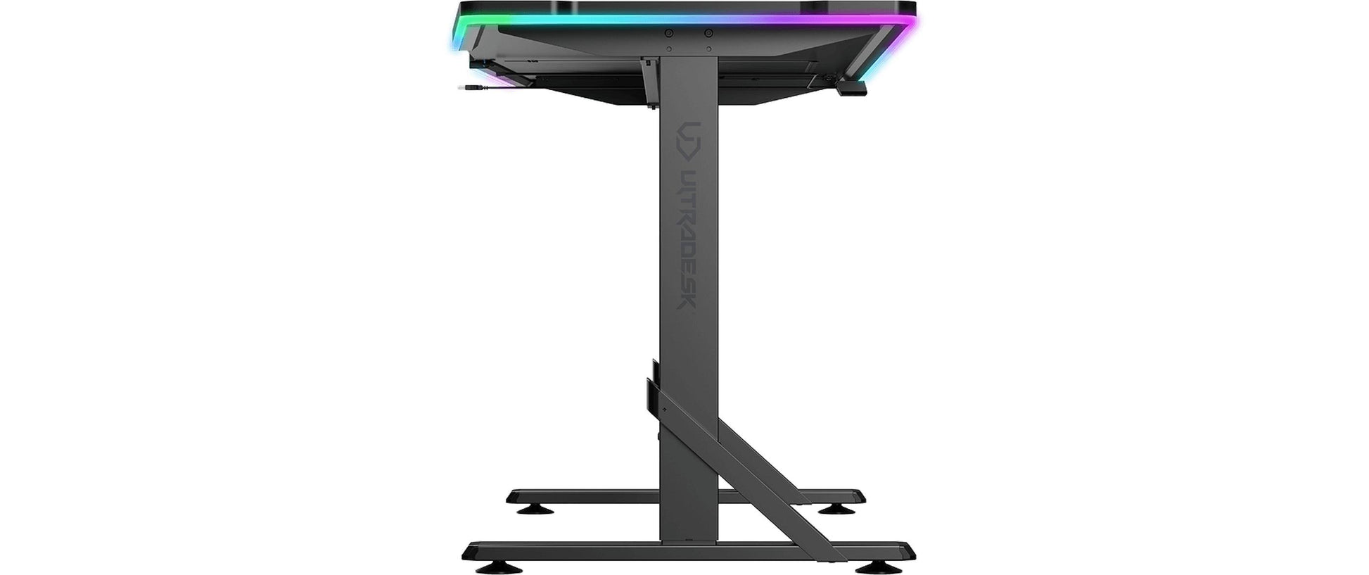 Ultradesk Iron Gaming-Tisch – 132,5 × 60,5 cm, höhenverstellbar, LED-Beleuchtung, schwarz, Stahl