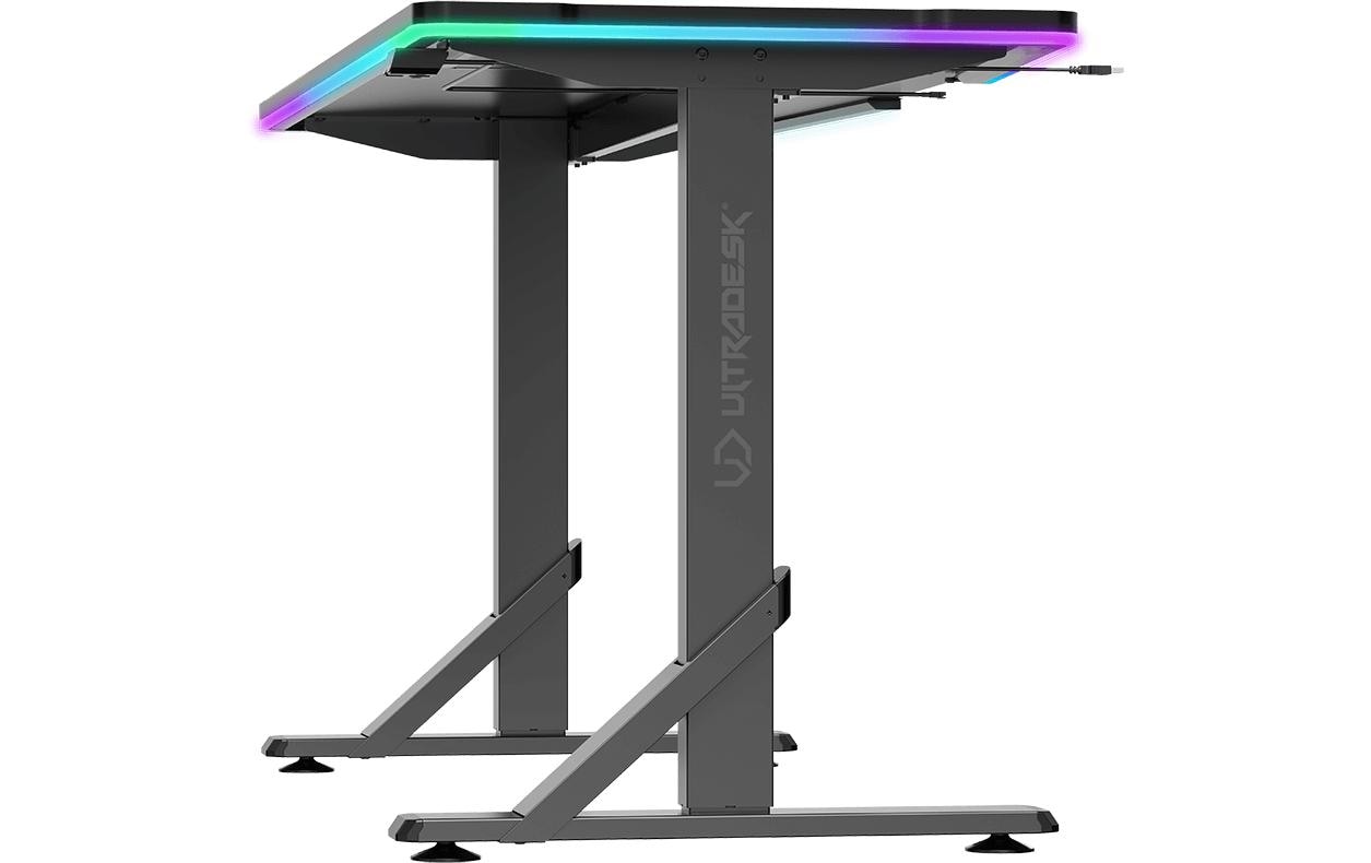 Ultradesk Iron Gaming-Tisch – 132,5 × 60,5 cm, höhenverstellbar, LED-Beleuchtung, schwarz, Stahl
