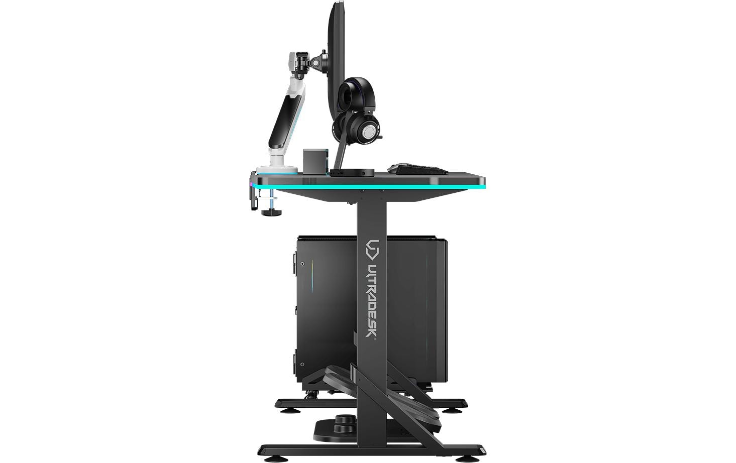 Ultradesk Iron Gaming-Tisch – 132,5 × 60,5 cm, höhenverstellbar, LED-Beleuchtung, schwarz, Stahl
