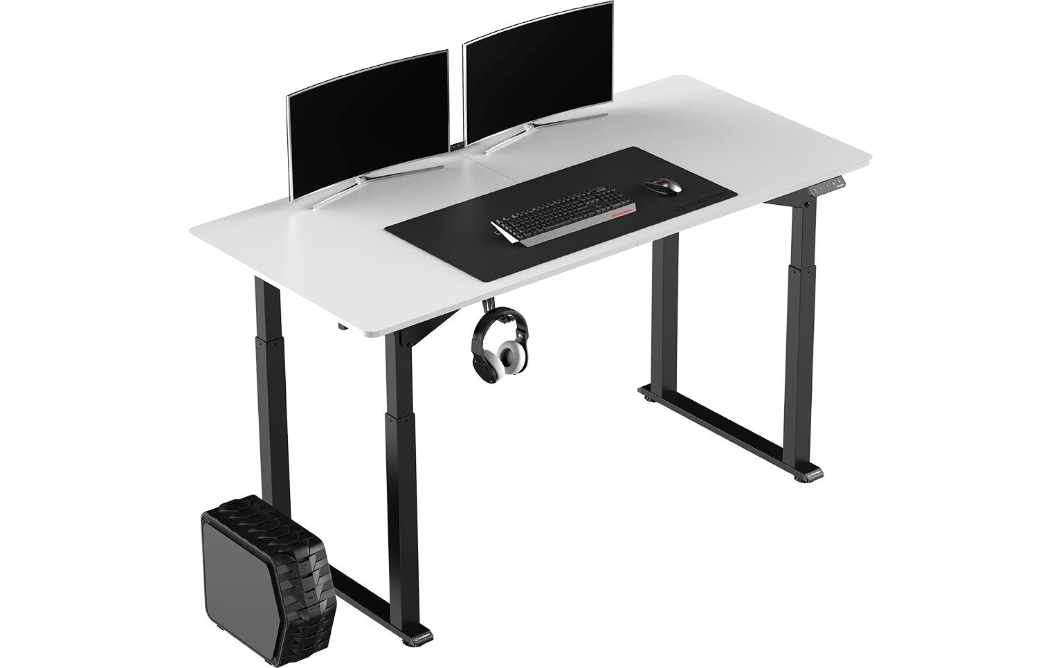 Ultradesk Uplift Gaming-Tisch – 160 × 75 cm, höhenverstellbar, weiss/schwarz, Stahl