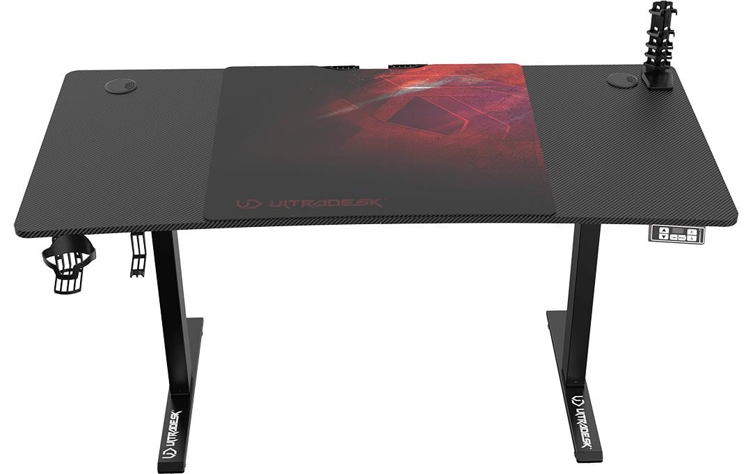 Ultradesk Level Gaming-Tisch – 140 × 68 cm, höhenverstellbar, schwarz/rot, Stahl
