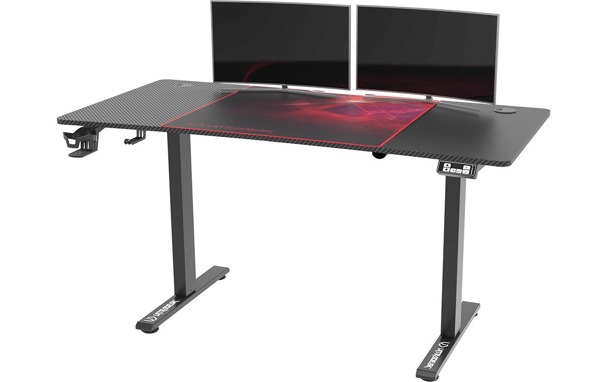 Ultradesk Level Gaming-Tisch – 140 × 68 cm, höhenverstellbar, schwarz/rot, Stahl