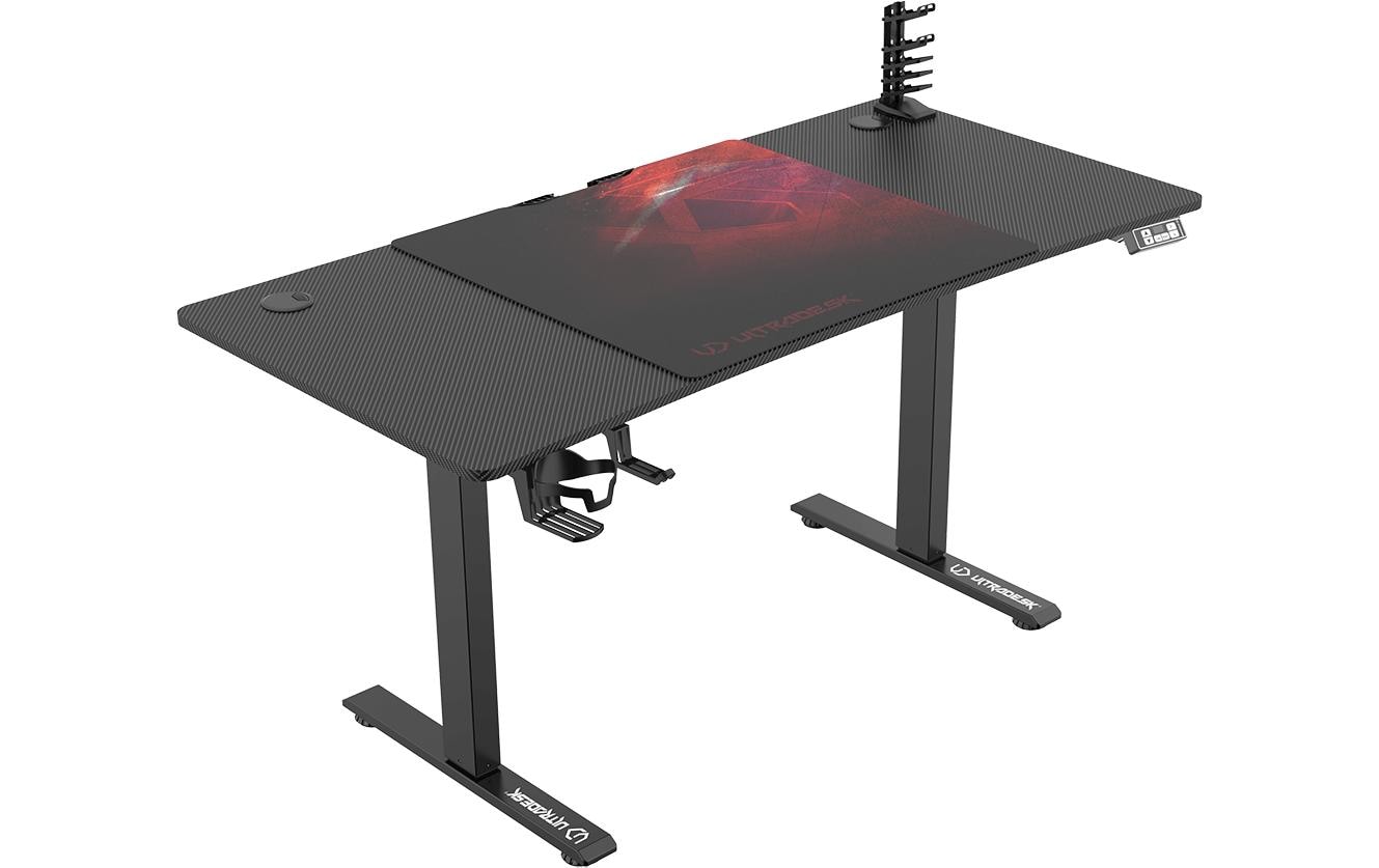 Ultradesk Level Gaming-Tisch – 140 × 68 cm, höhenverstellbar, schwarz/rot, Stahl
