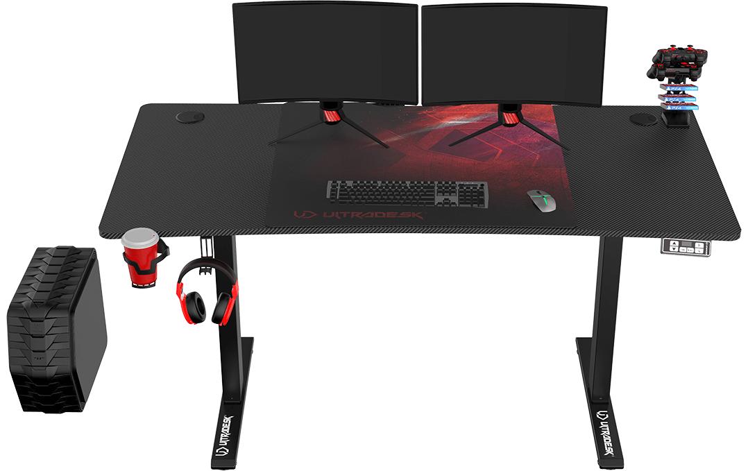 Ultradesk Level Gaming-Tisch – 140 × 68 cm, höhenverstellbar, schwarz/rot, Stahl