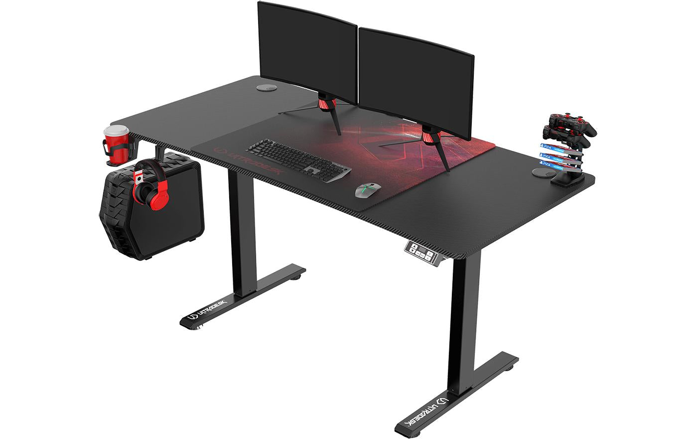Ultradesk Level Gaming-Tisch – 140 × 68 cm, höhenverstellbar, schwarz/rot, Stahl