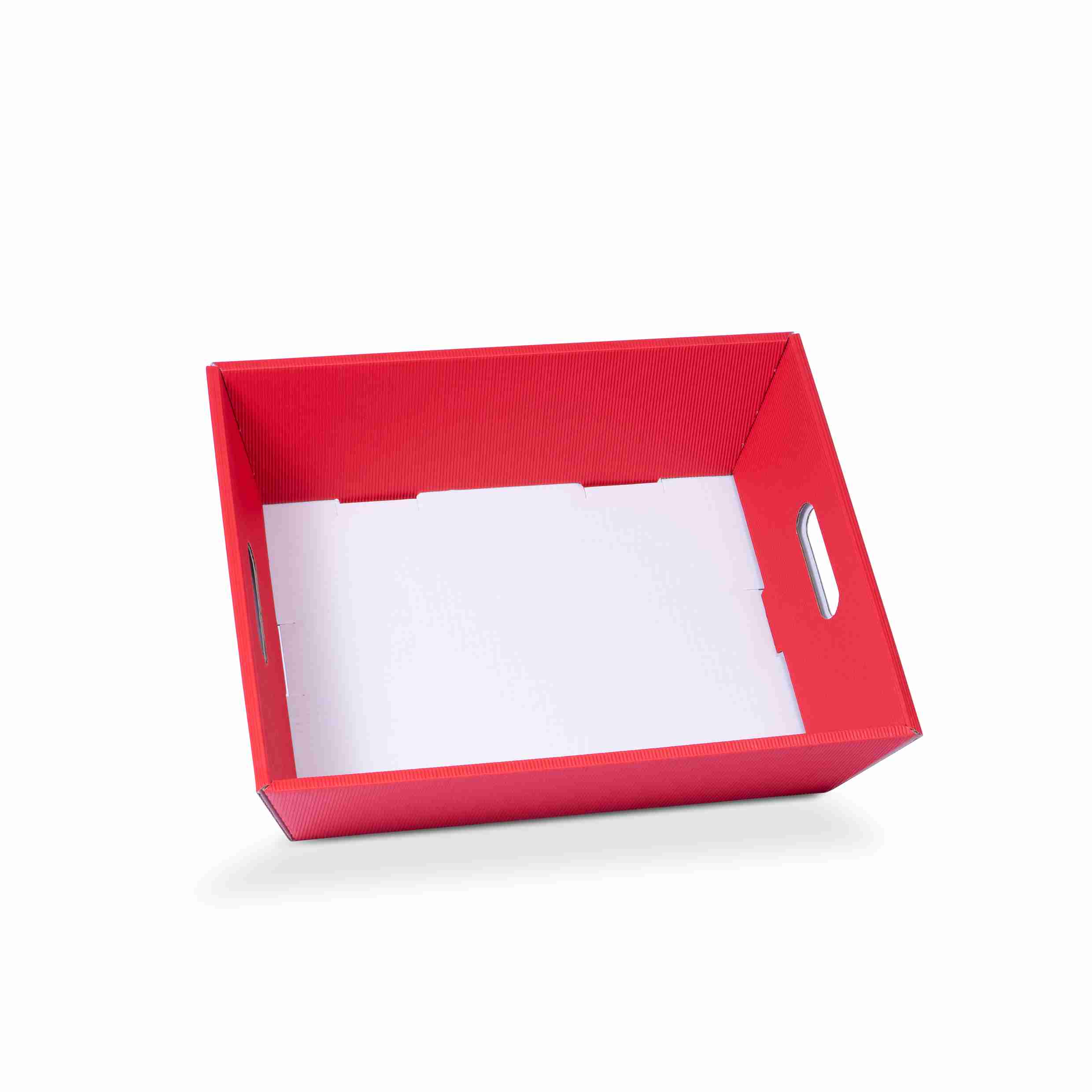 Model Geschenkkorb rot – Innenmass 280 × 130 × 370 mm – mit Grifflöchern – 1 Stk., ab 200 Stk.