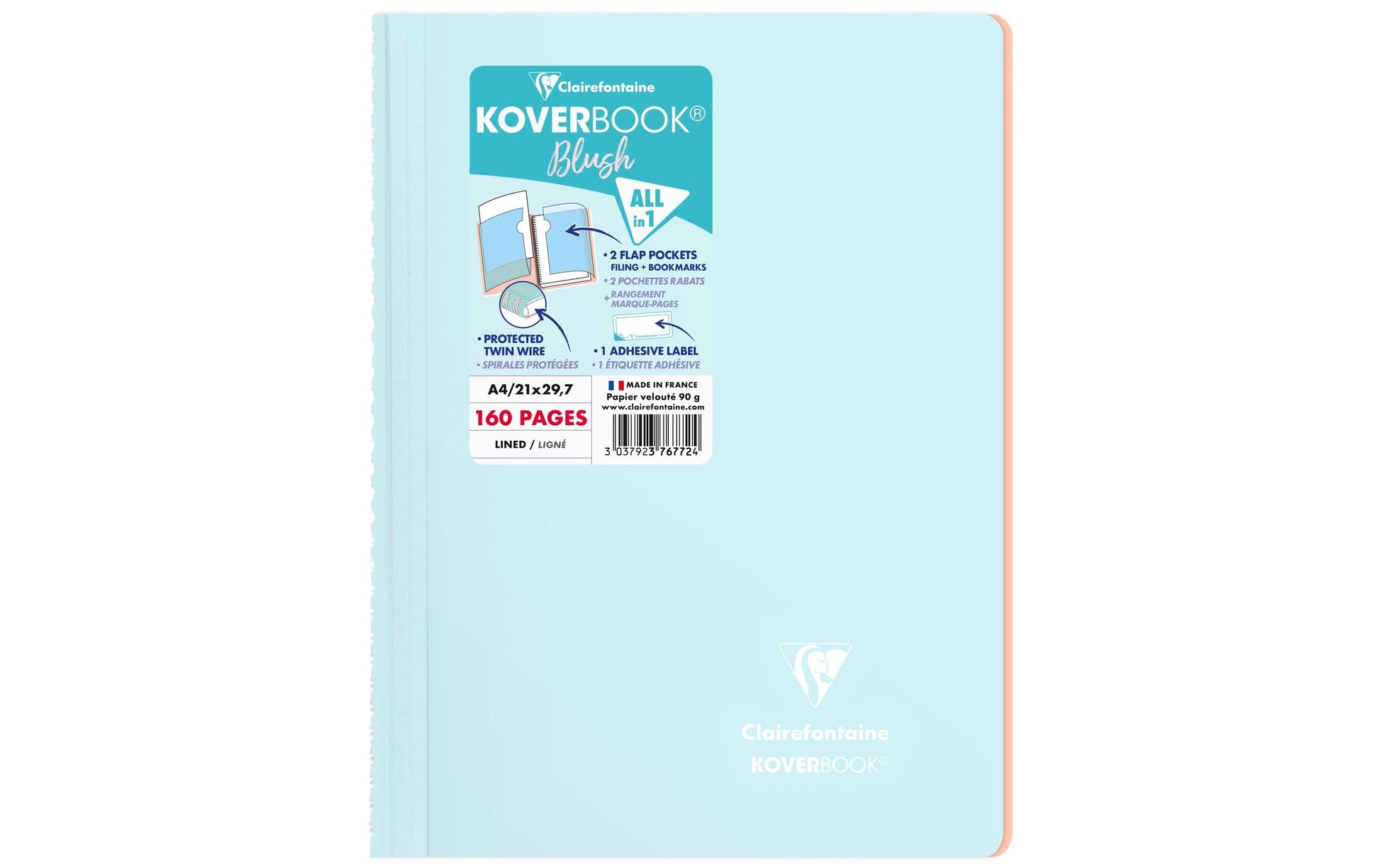Clairefontaine Koverbook Blush – Collegeblock – A4, liniert, 160 Seiten, 90 g/m², Hardcover, mehrfarbig