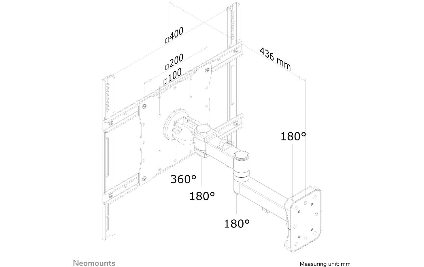 Neomounts FPMA-W960 – Wandhalterung, Full-Motion, schwenkbar, für 23–52", VESA 100×100–400×400, bis 25 kg