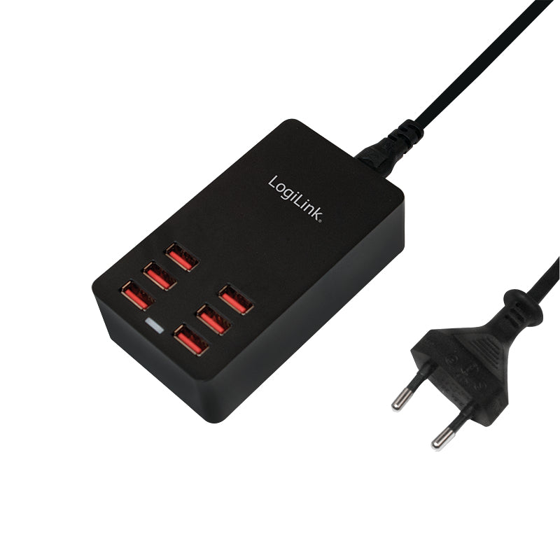LogiLink PA0139 USB-Desktop-Ladegerät 32 W – USB-A×6, EU-Stecker (Typ C) – für Mobilgeräte – Schwarz