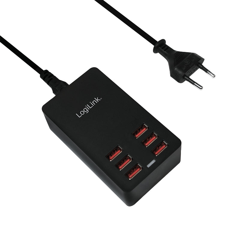 LogiLink PA0139 USB-Desktop-Ladegerät 32 W – USB-A×6, EU-Stecker (Typ C) – für Mobilgeräte – Schwarz