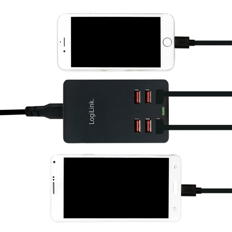 LogiLink PA0139 USB-Desktop-Ladegerät 32 W – USB-A×6, EU-Stecker (Typ C) – für Mobilgeräte – Schwarz
